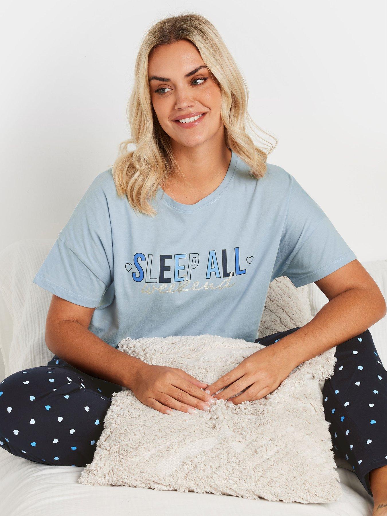 Image 3 of 4 of Yours Curve Sleep All Weekend Cuffed Pj Set - Blue