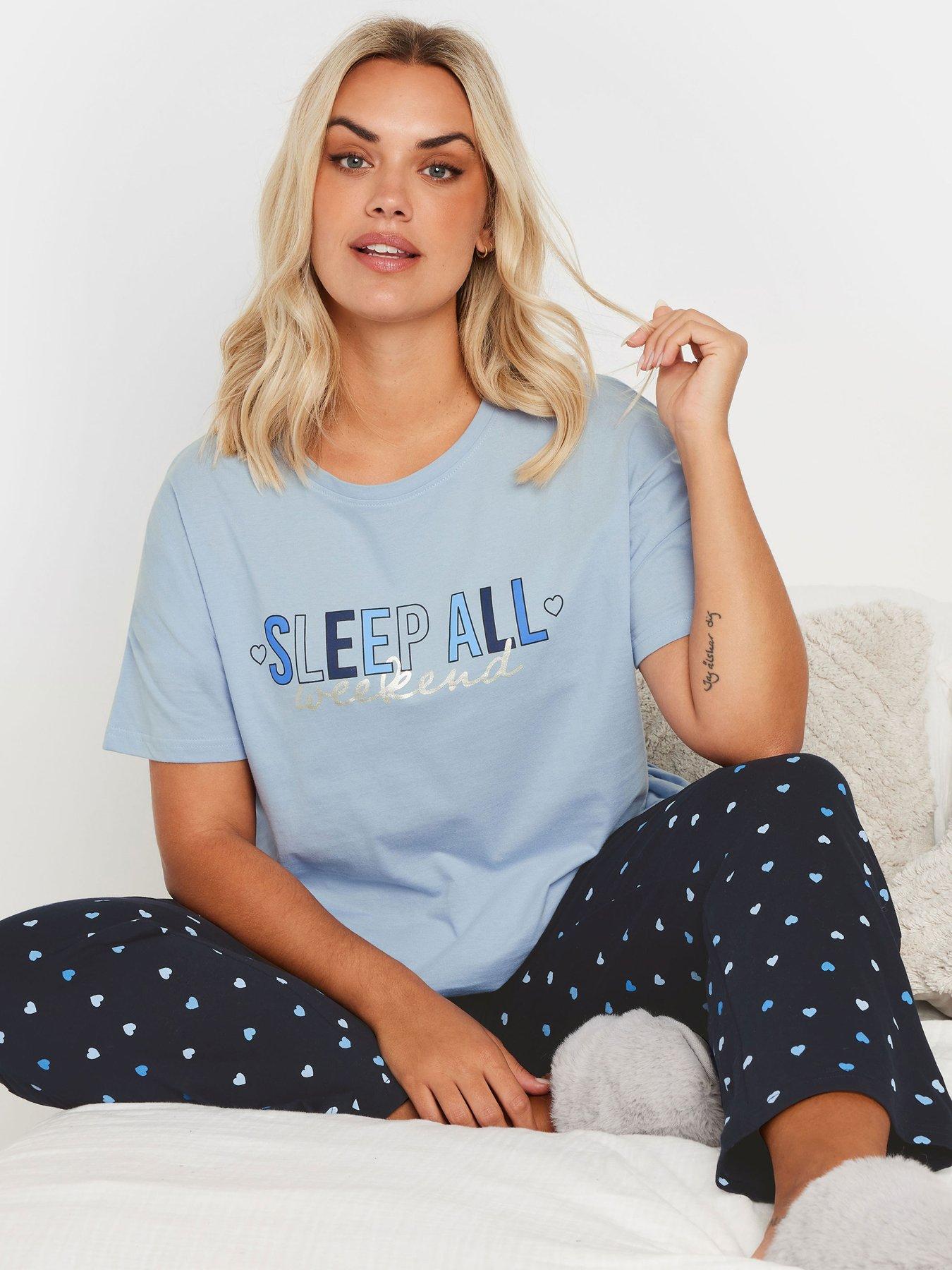 Image 4 of 4 of Yours Curve Sleep All Weekend Cuffed Pj Set - Blue
