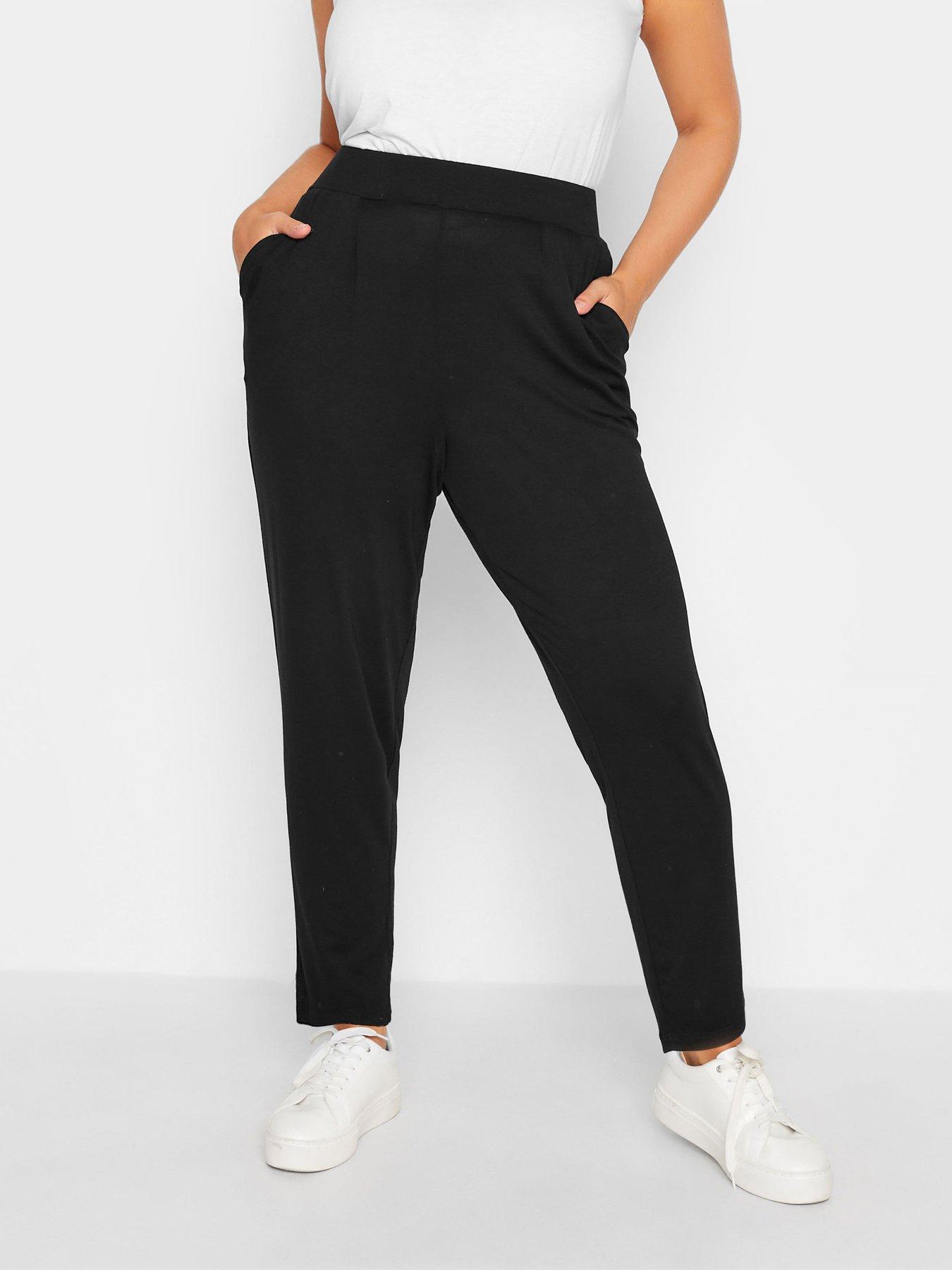 Image 1 of 2 of Yours Curve Double Pleat Stretch Jersey Joggers - Black