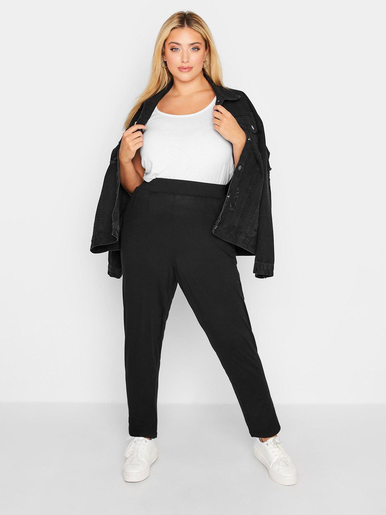 Image 2 of 2 of Yours Curve Double Pleat Stretch Jersey Joggers - Black