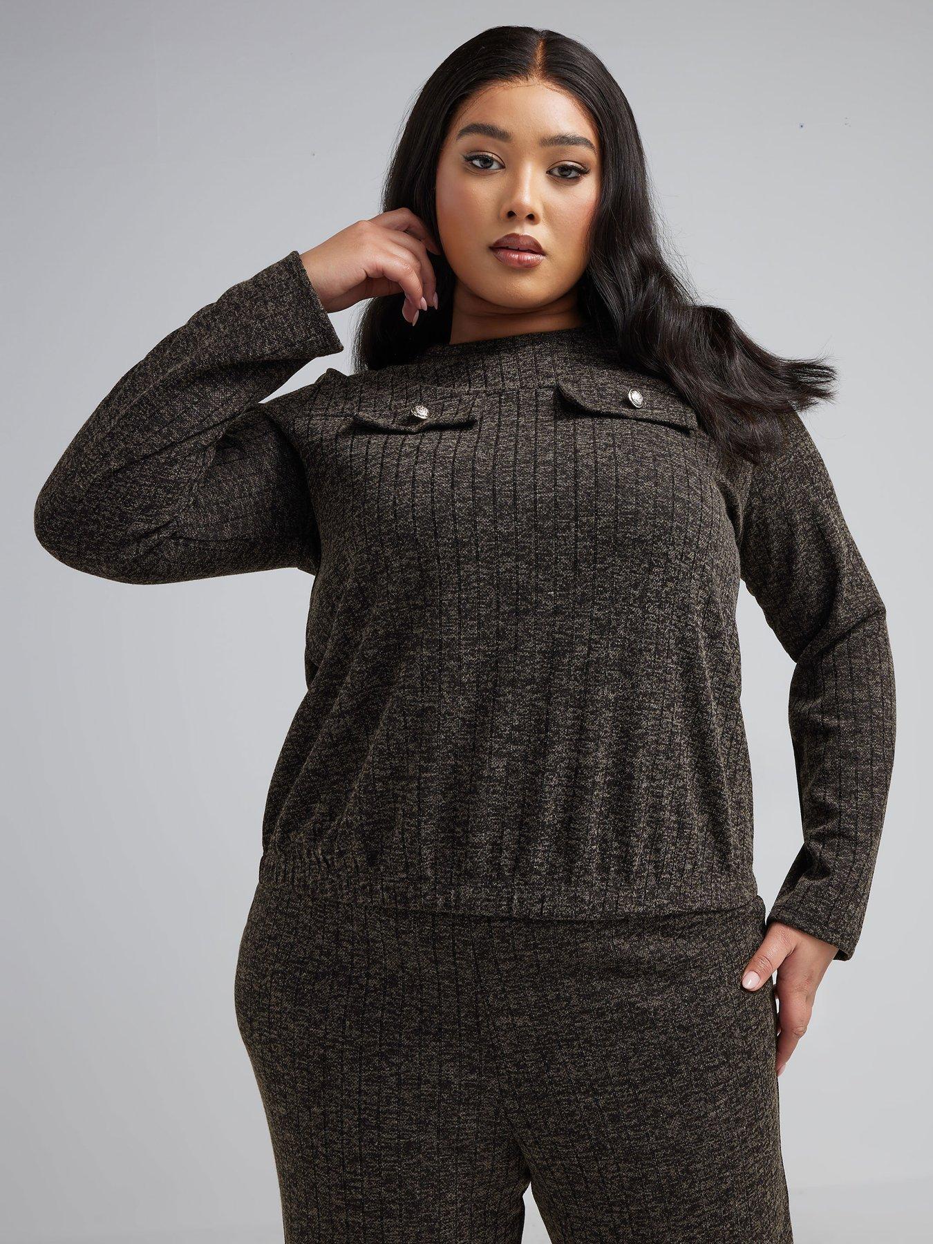 yours-curve-textured-rib-sweat-top-grey