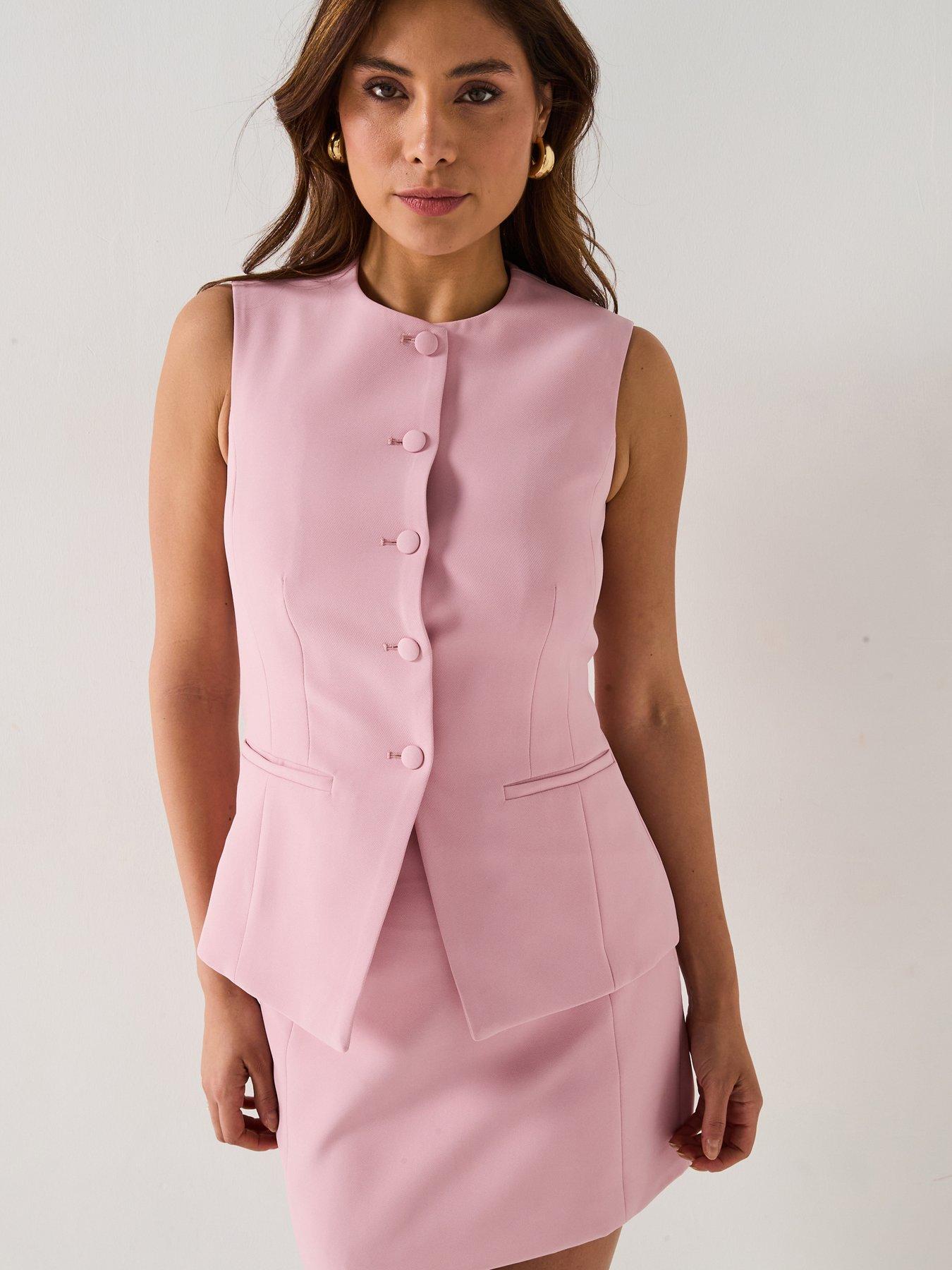Image 3 of 6 of Style Cheat Round Neck Button Down Waistcoat - Pink