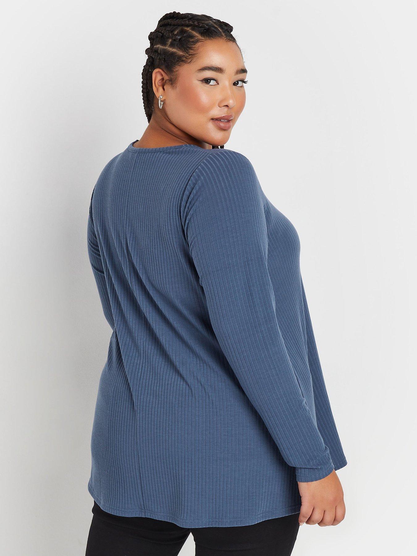 yours-curve-long-sleeve-rib-swing-t-shirt-bluestillFront