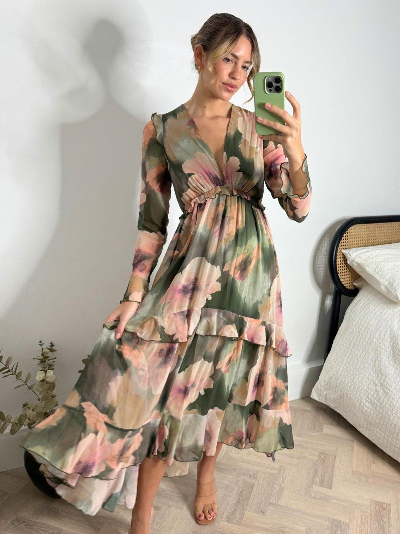 style-cheat-floral-print-ruffle-midi-dress-greenoutfit
