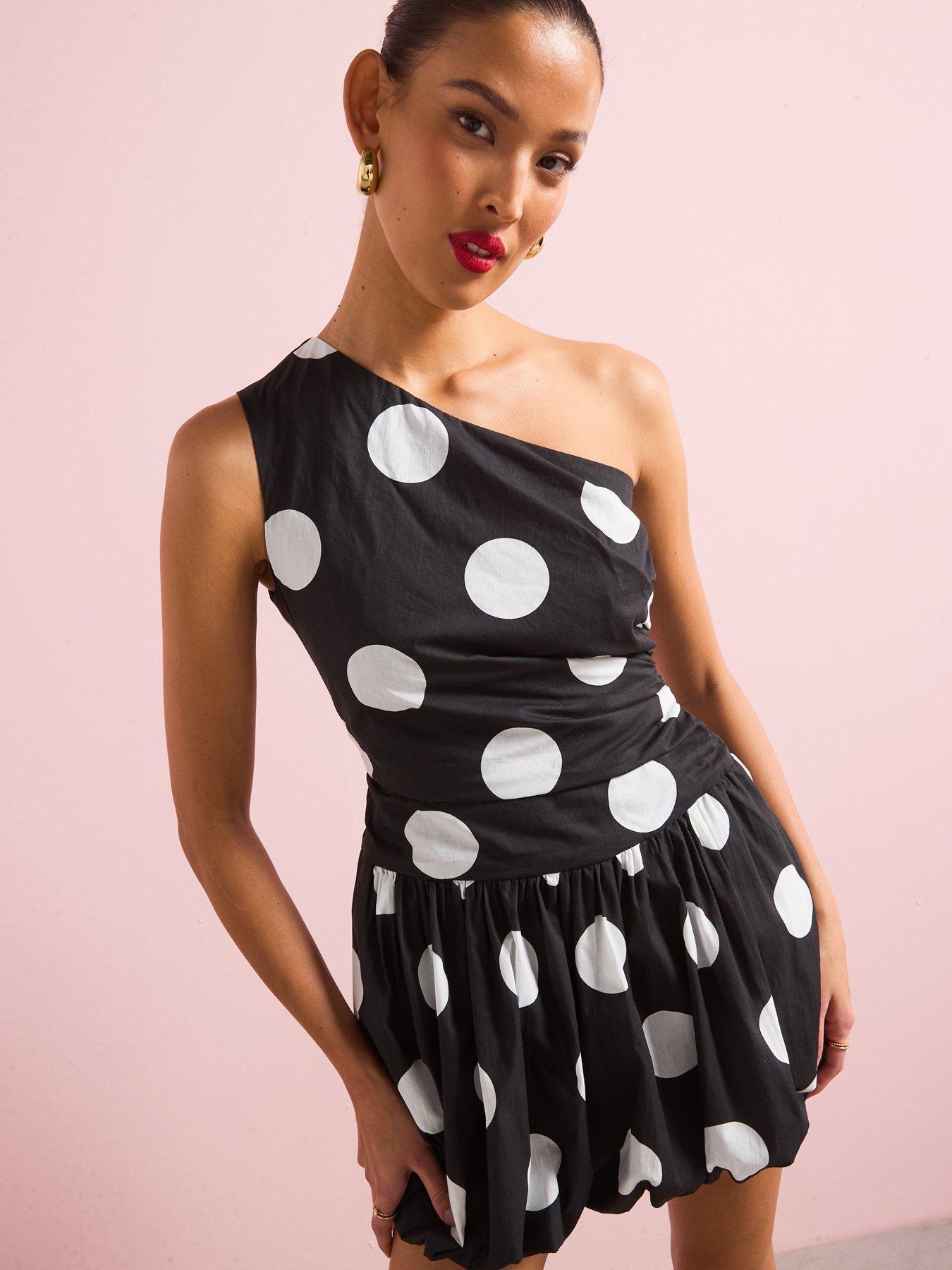Image 2 of 6 of Style Cheat One Shoulder Puff Ball Dress - Mono
