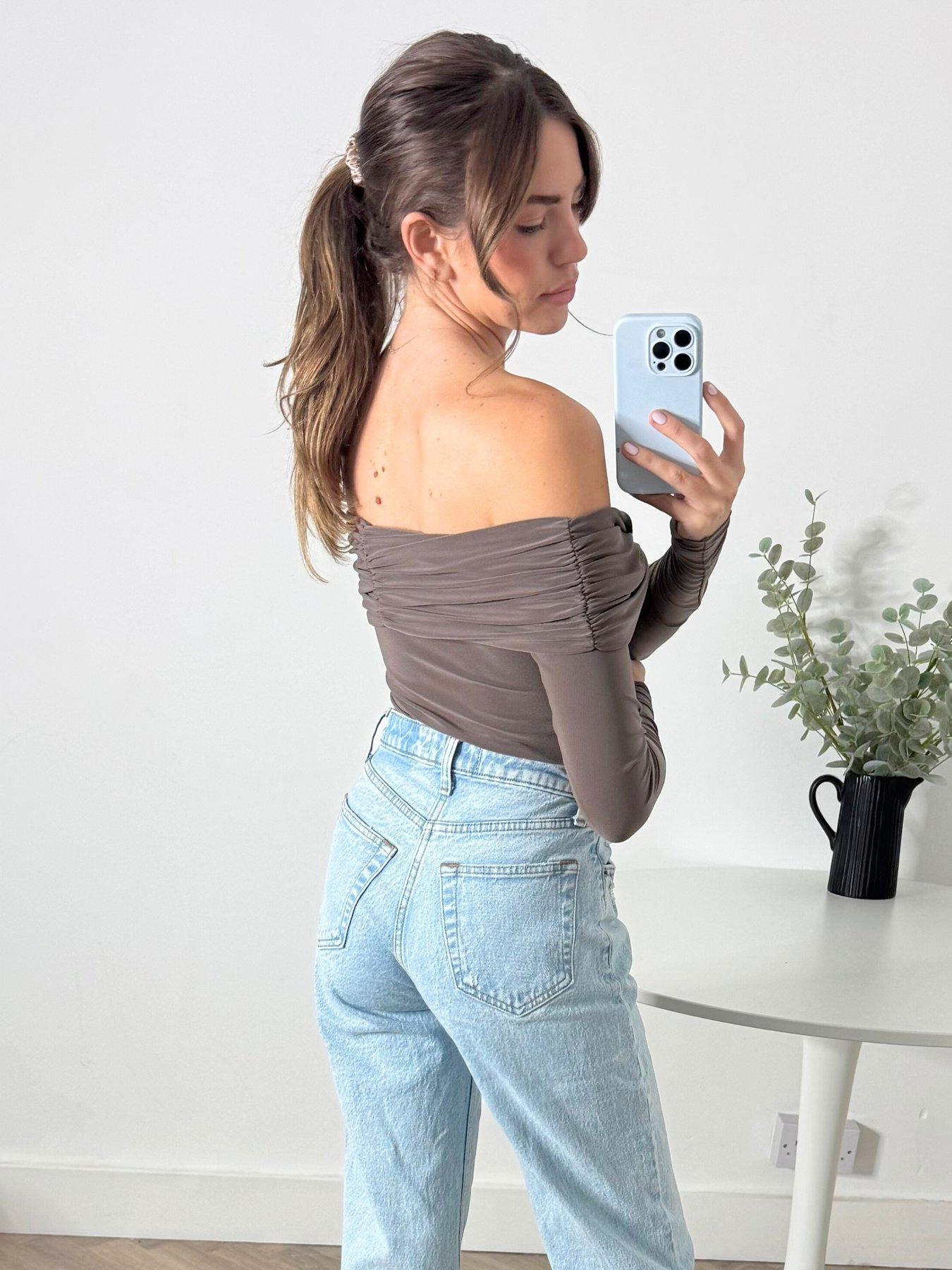Image 2 of 4 of Style Cheat Bardot Gold Detail Top - Brown
