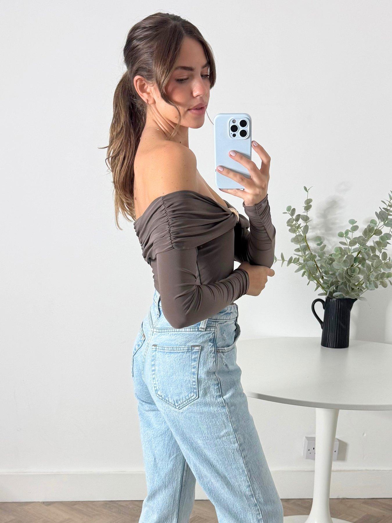 Image 3 of 4 of Style Cheat Bardot Gold Detail Top - Brown