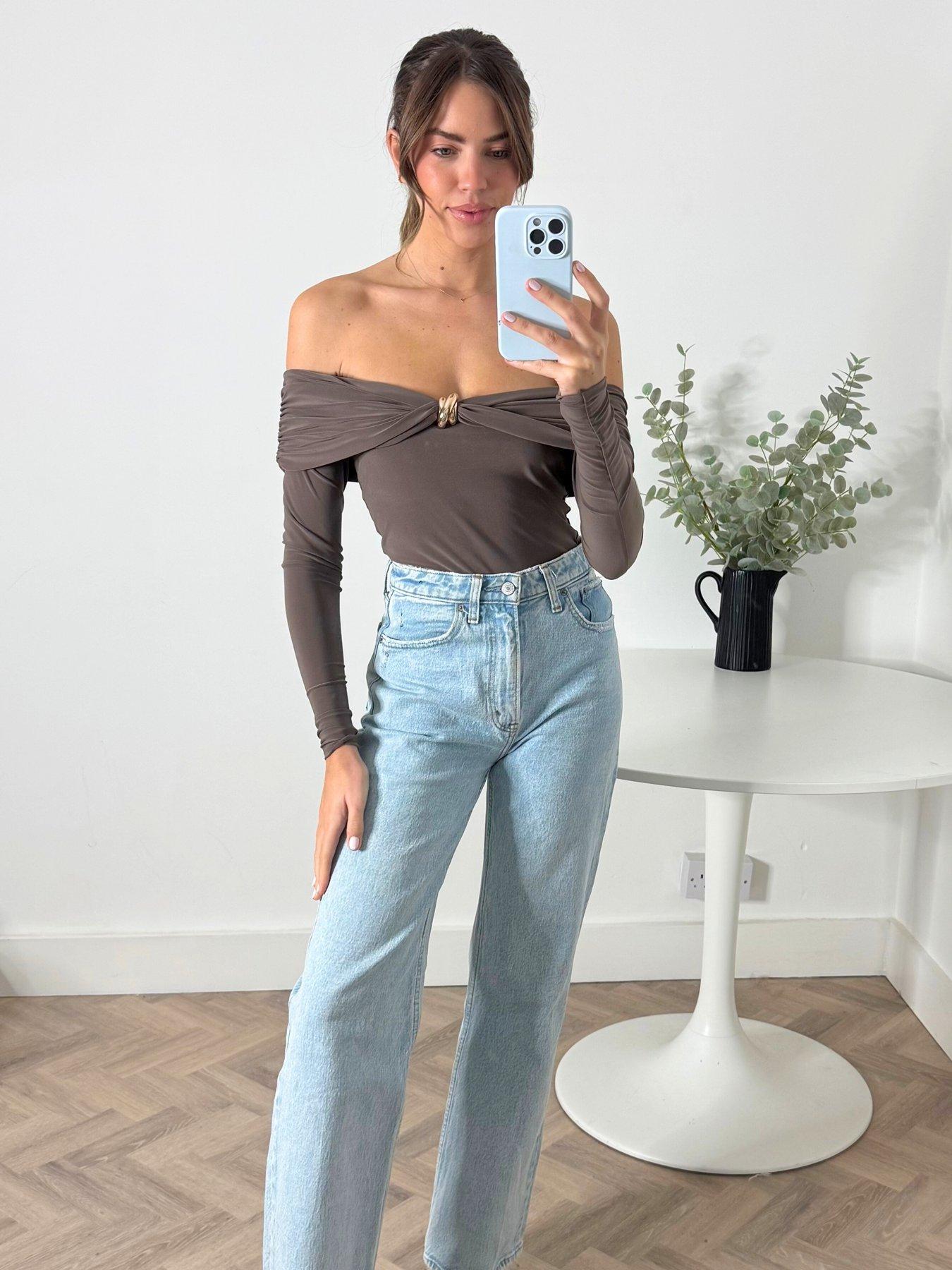 Image 4 of 4 of Style Cheat Bardot Gold Detail Top - Brown