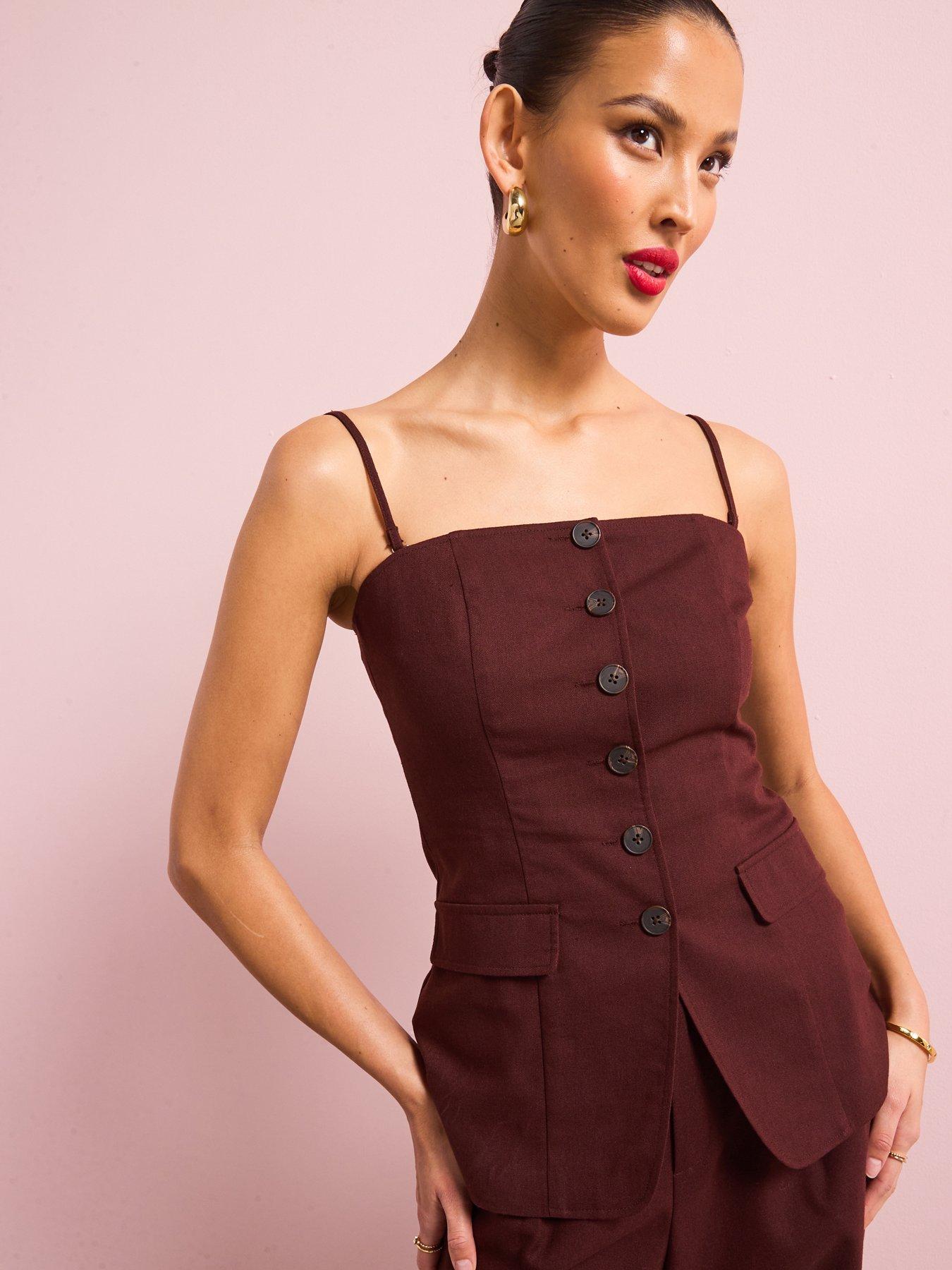 style-cheat-linen-strapless-waistcoat-chocolate