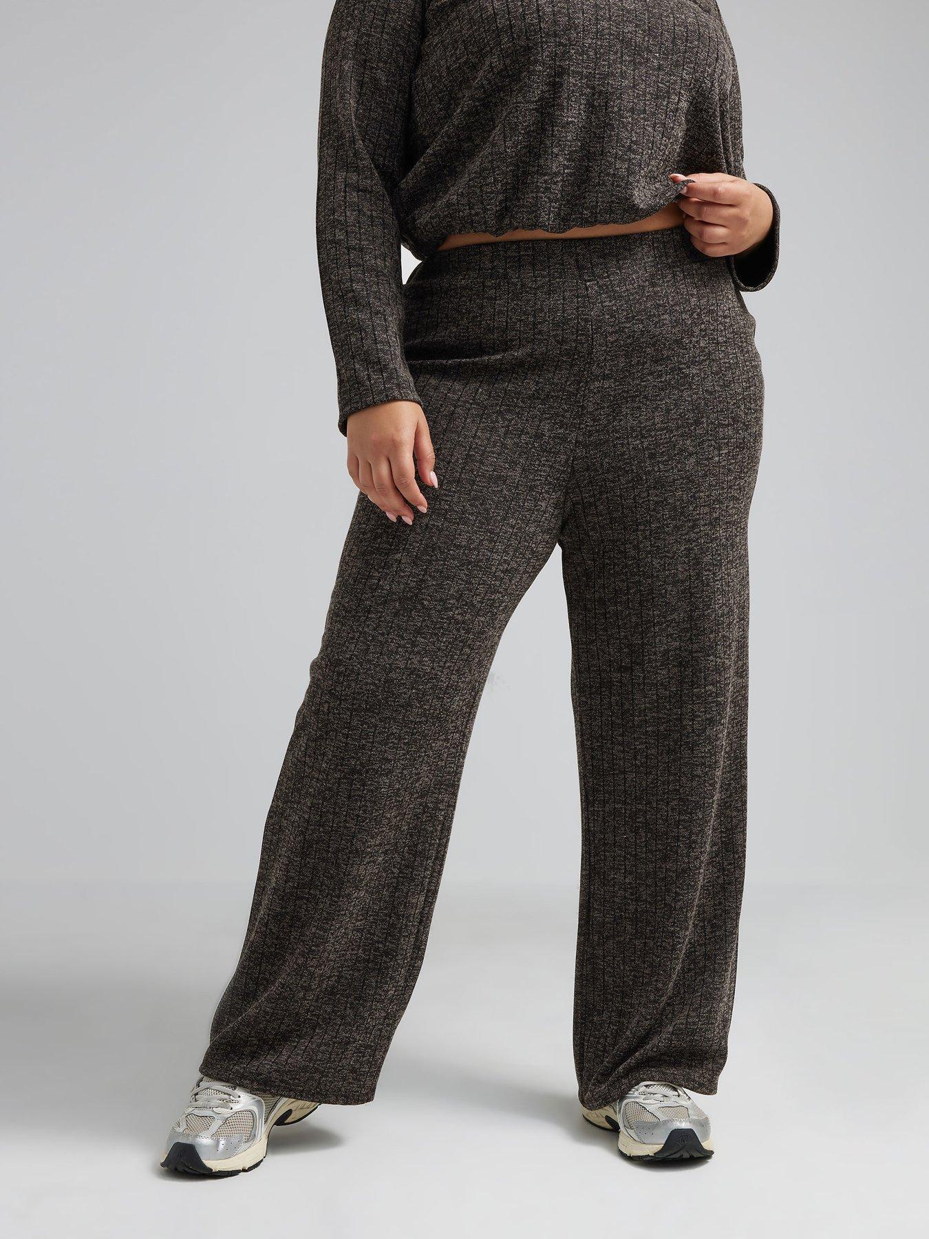 yours-curve-textured-rib-wide-leg-trouser-grey