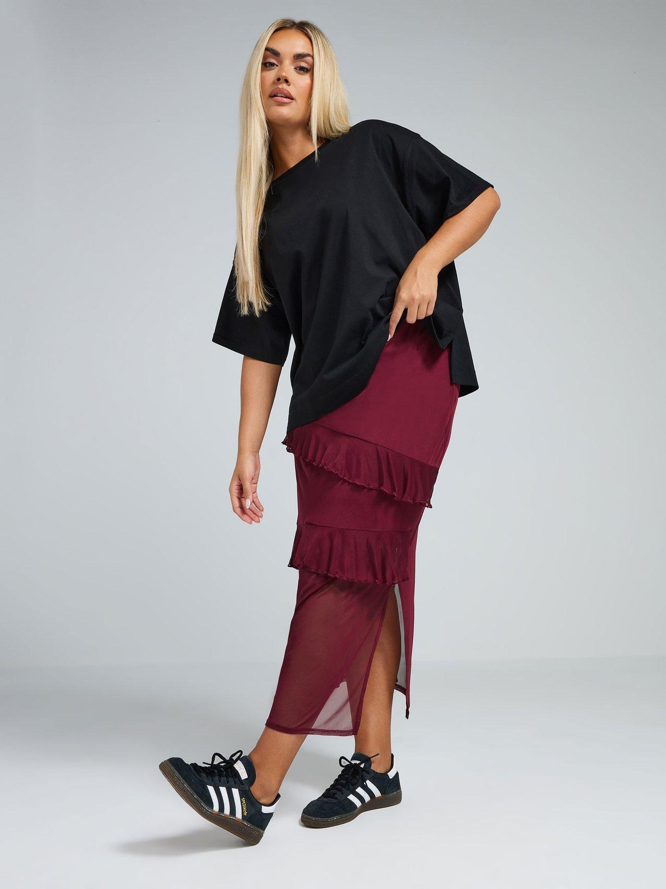 yours-curve-frill-mesh-skirt-redfront