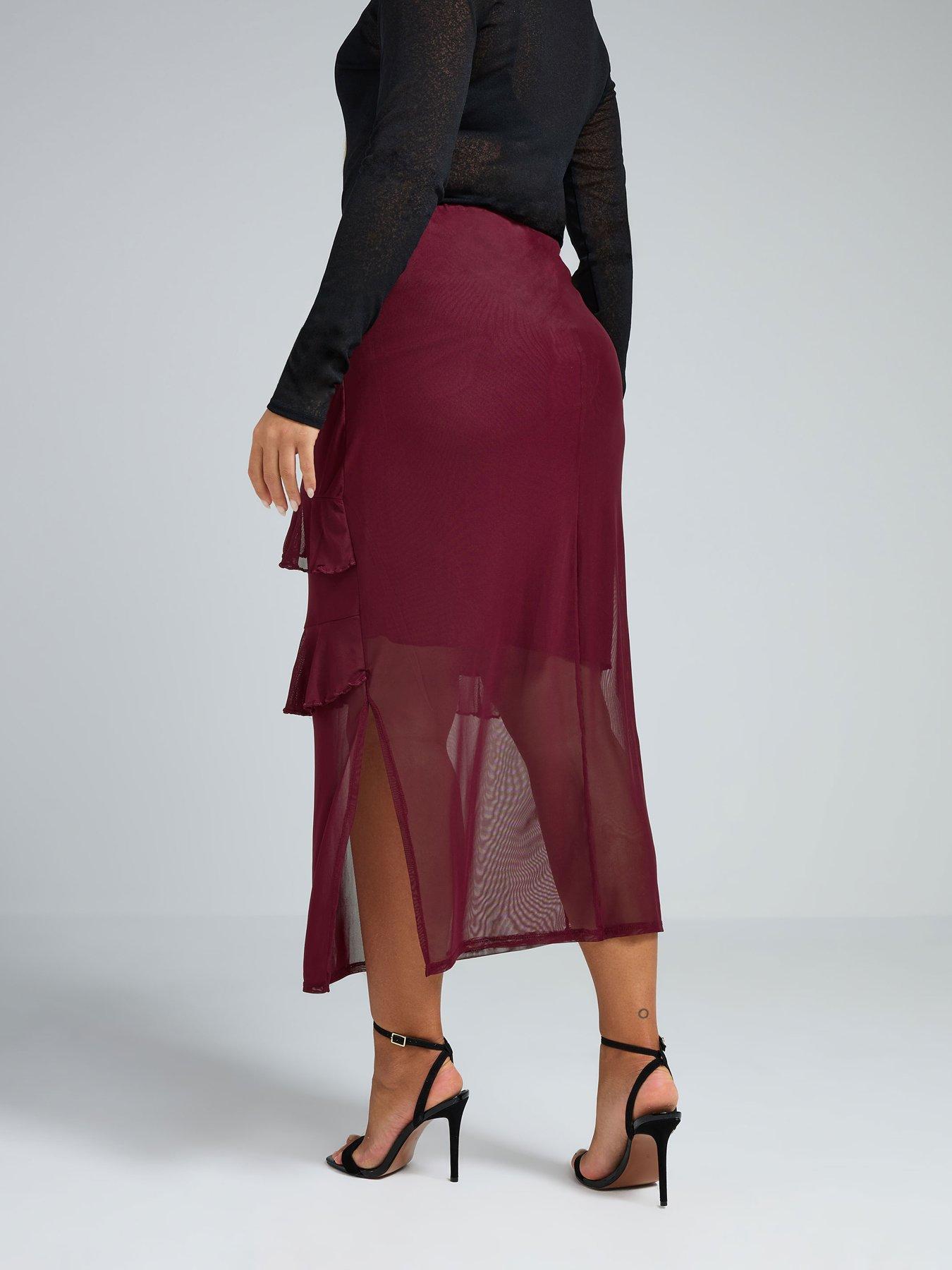 yours-curve-frill-mesh-skirt-redstillFront