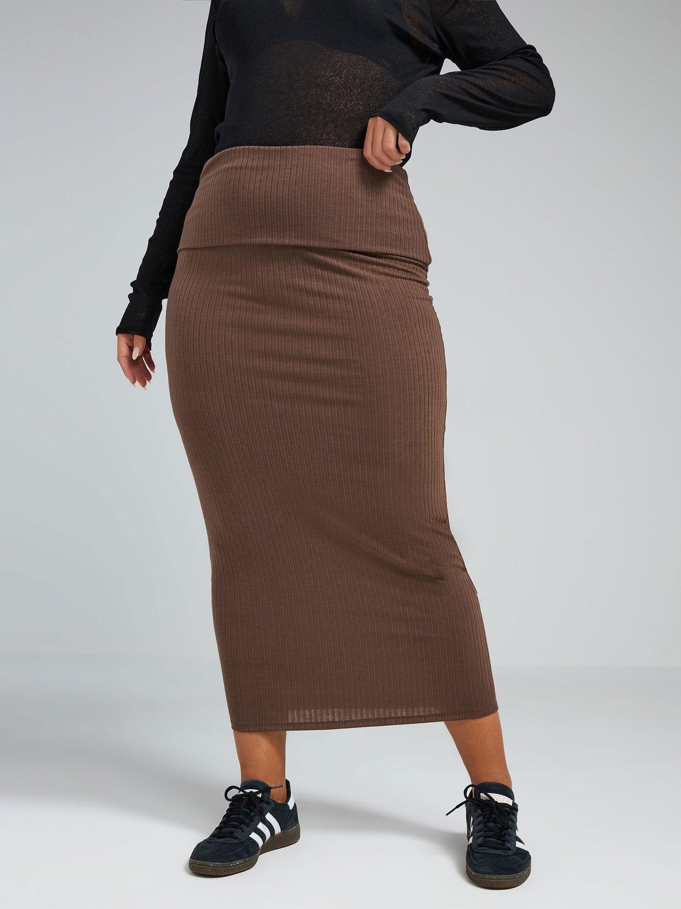 yours-curve-rib-fold-over-skirt-brown