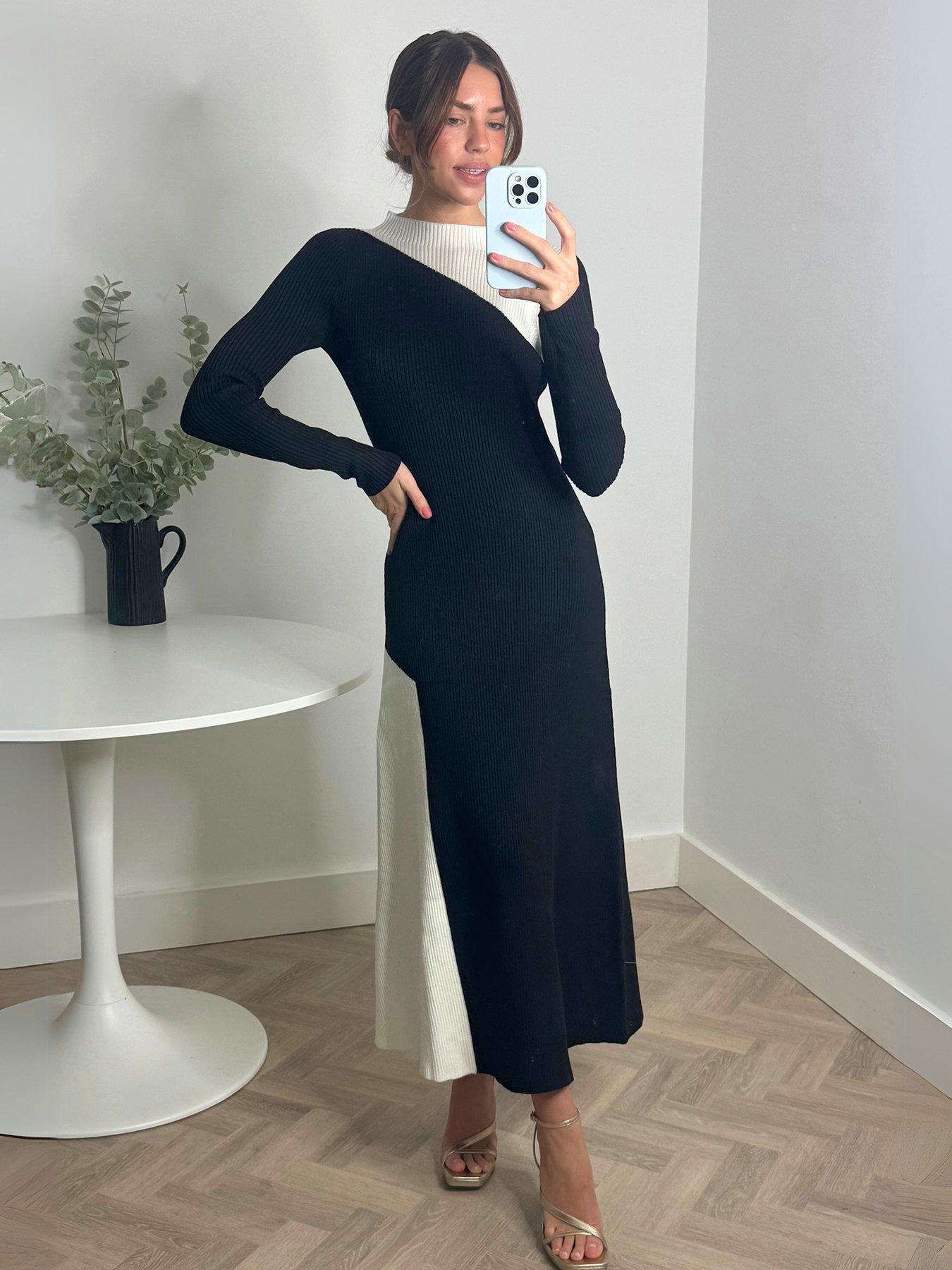 Image of Style Cheat Colour Block Knitted Midi Dress - Mono