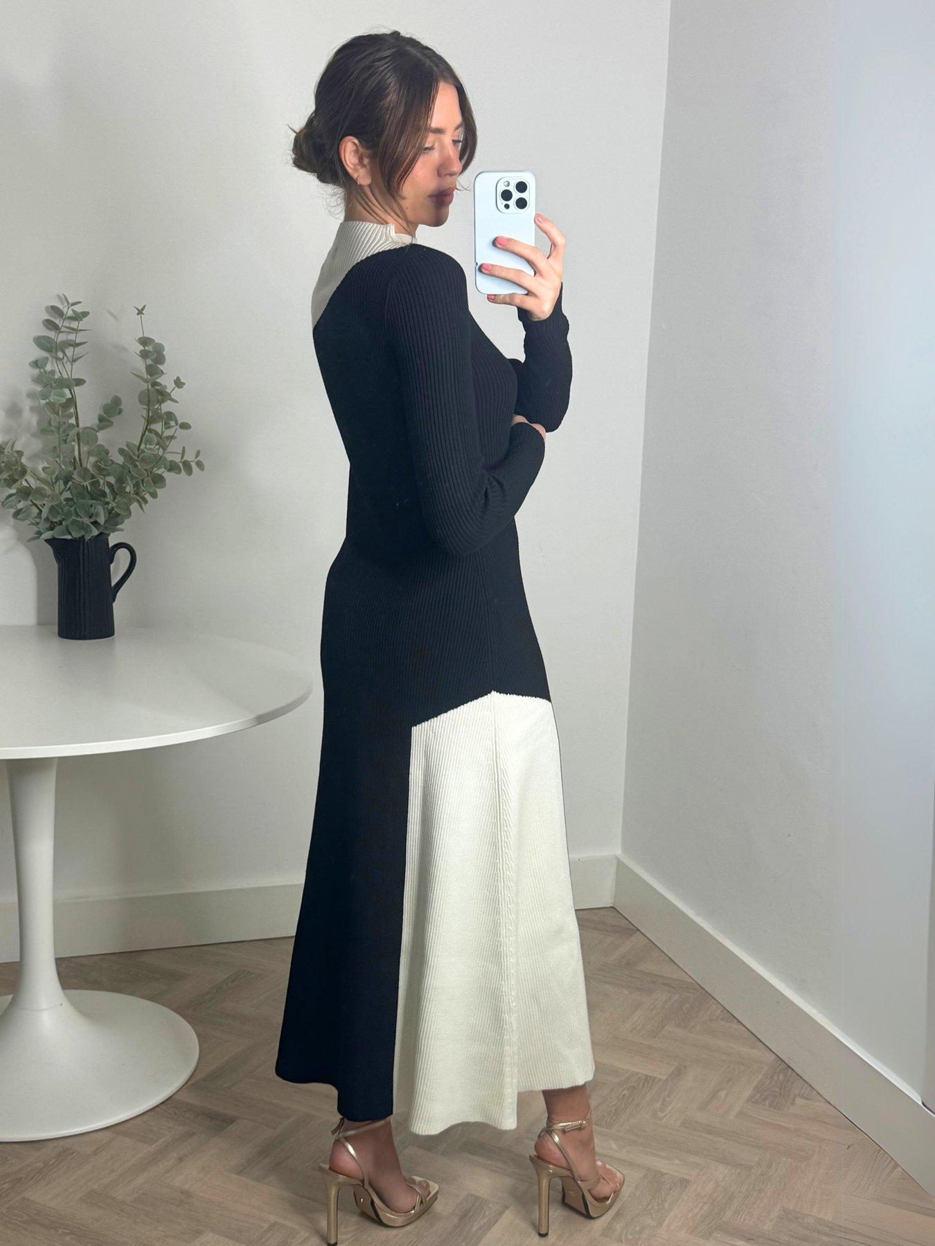 Image 2 of 3 of Style Cheat Colour Block Knitted Midi Dress - Mono