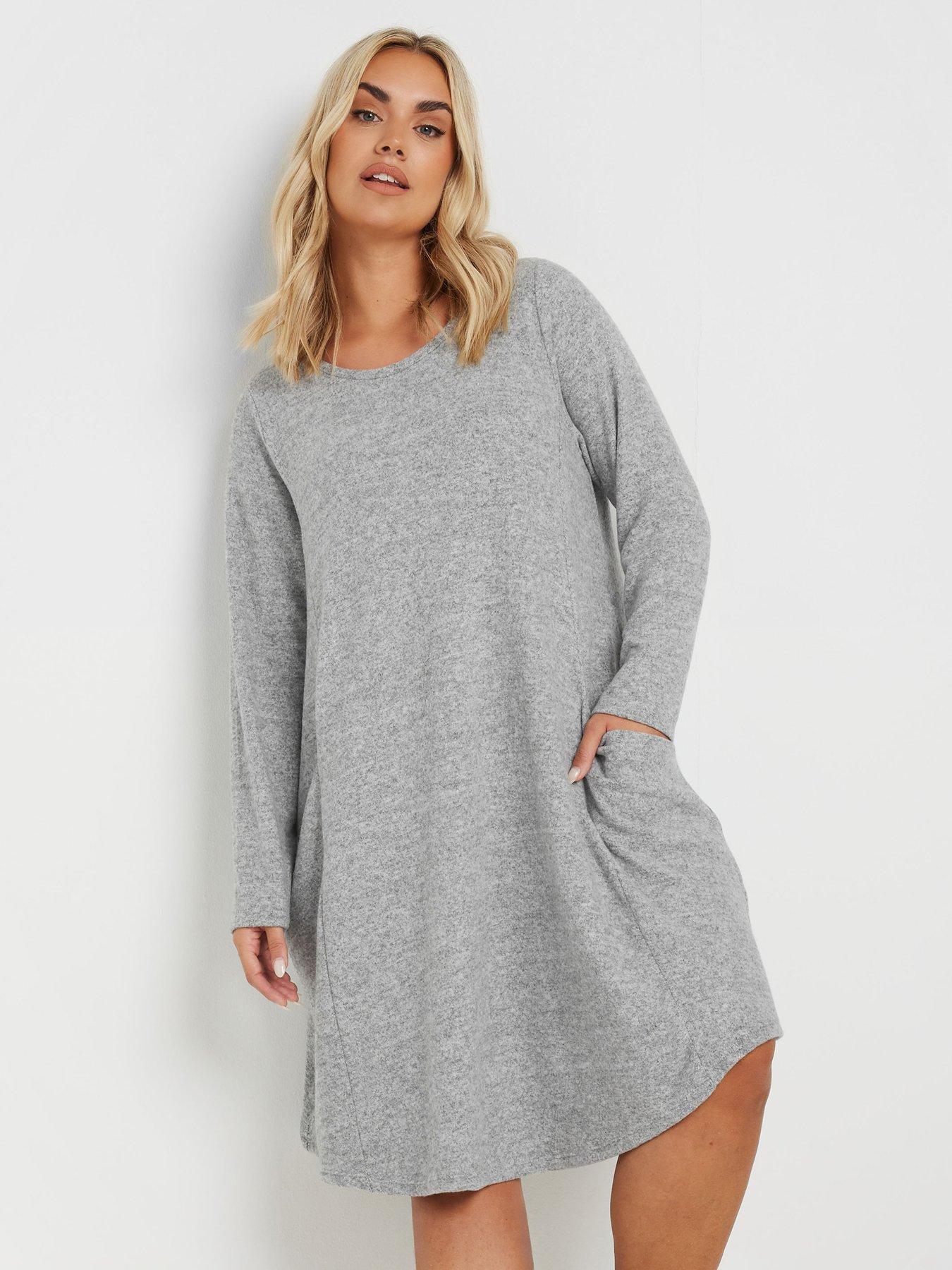 Image 1 of 4 of Yours Curve Drape Pocket Dress - Grey