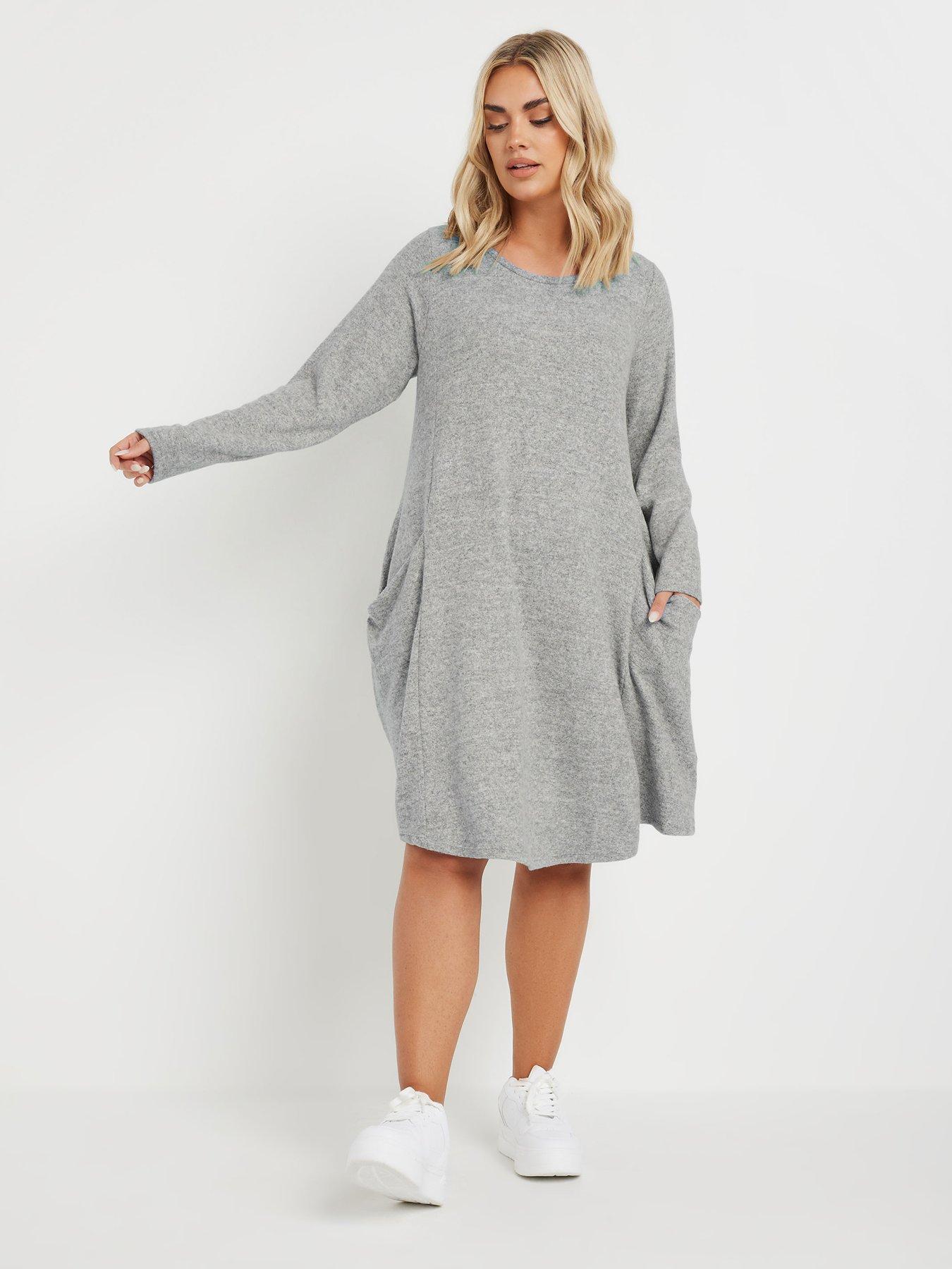 Image 3 of 4 of Yours Curve Drape Pocket Dress - Grey