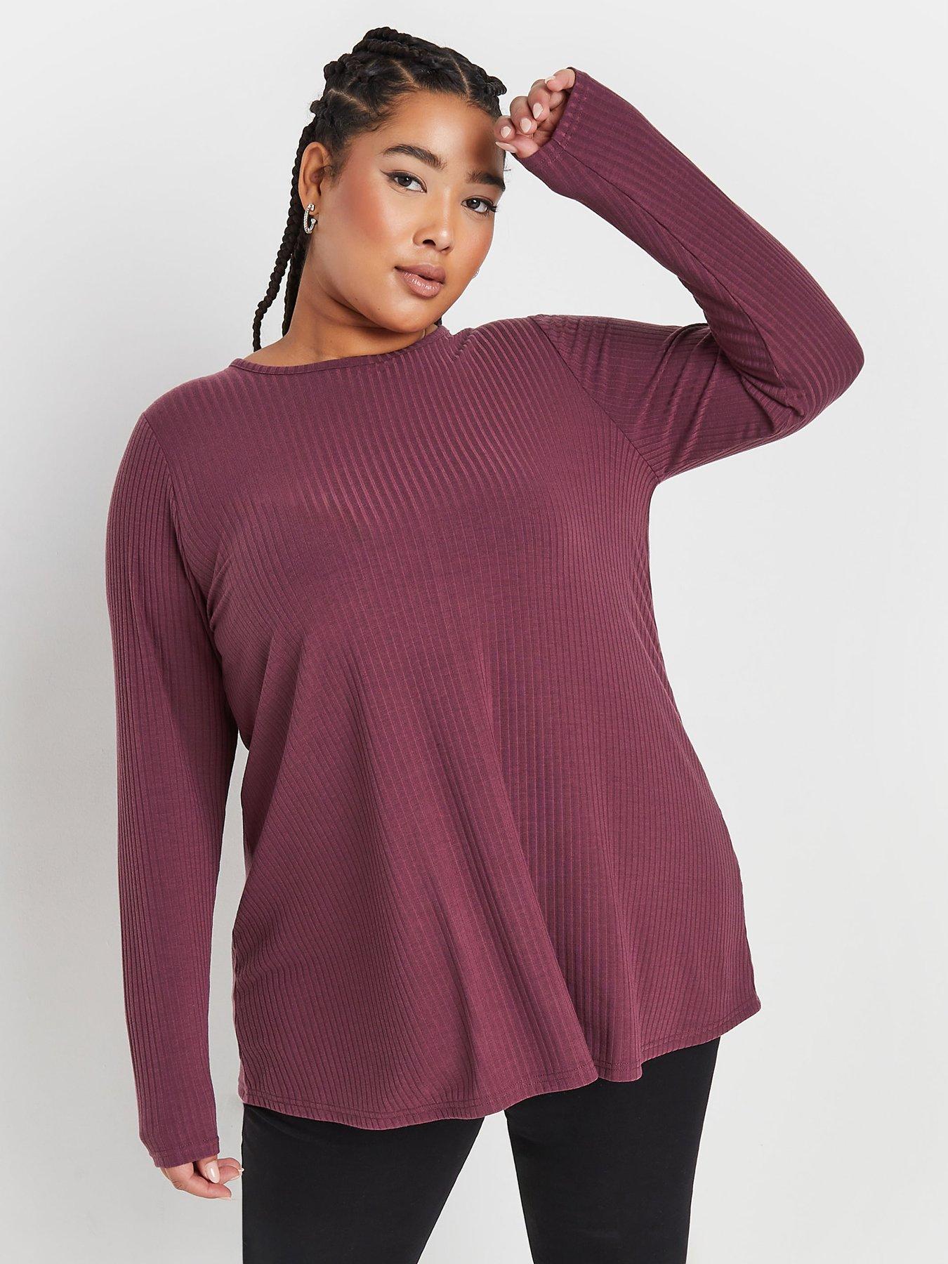 yours-curve-long-sleeve-rib-swing-t-shirt-purple