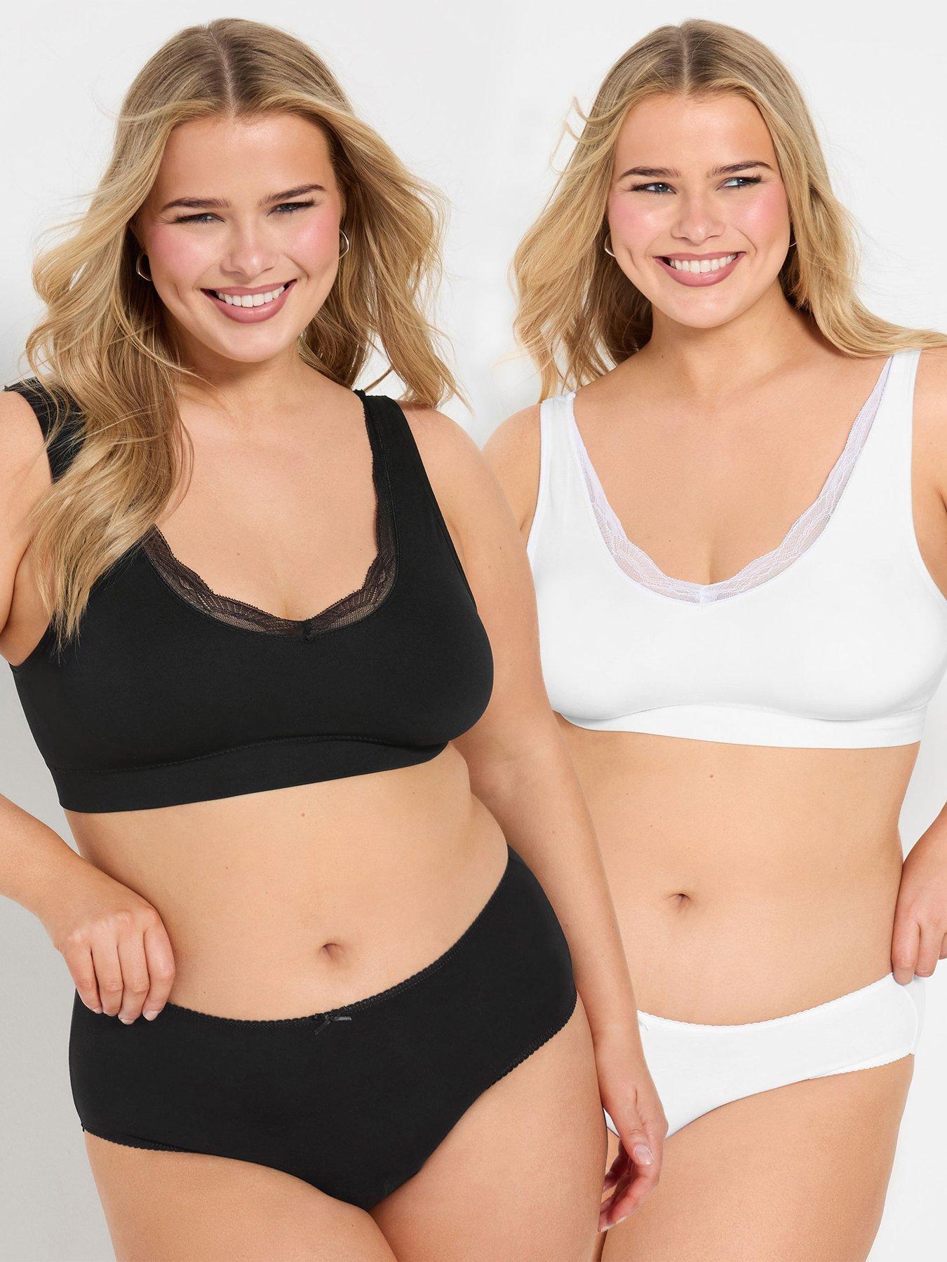 Yours Curve 2 Pack Seamless Rib Lace Trim Bra - Black/White