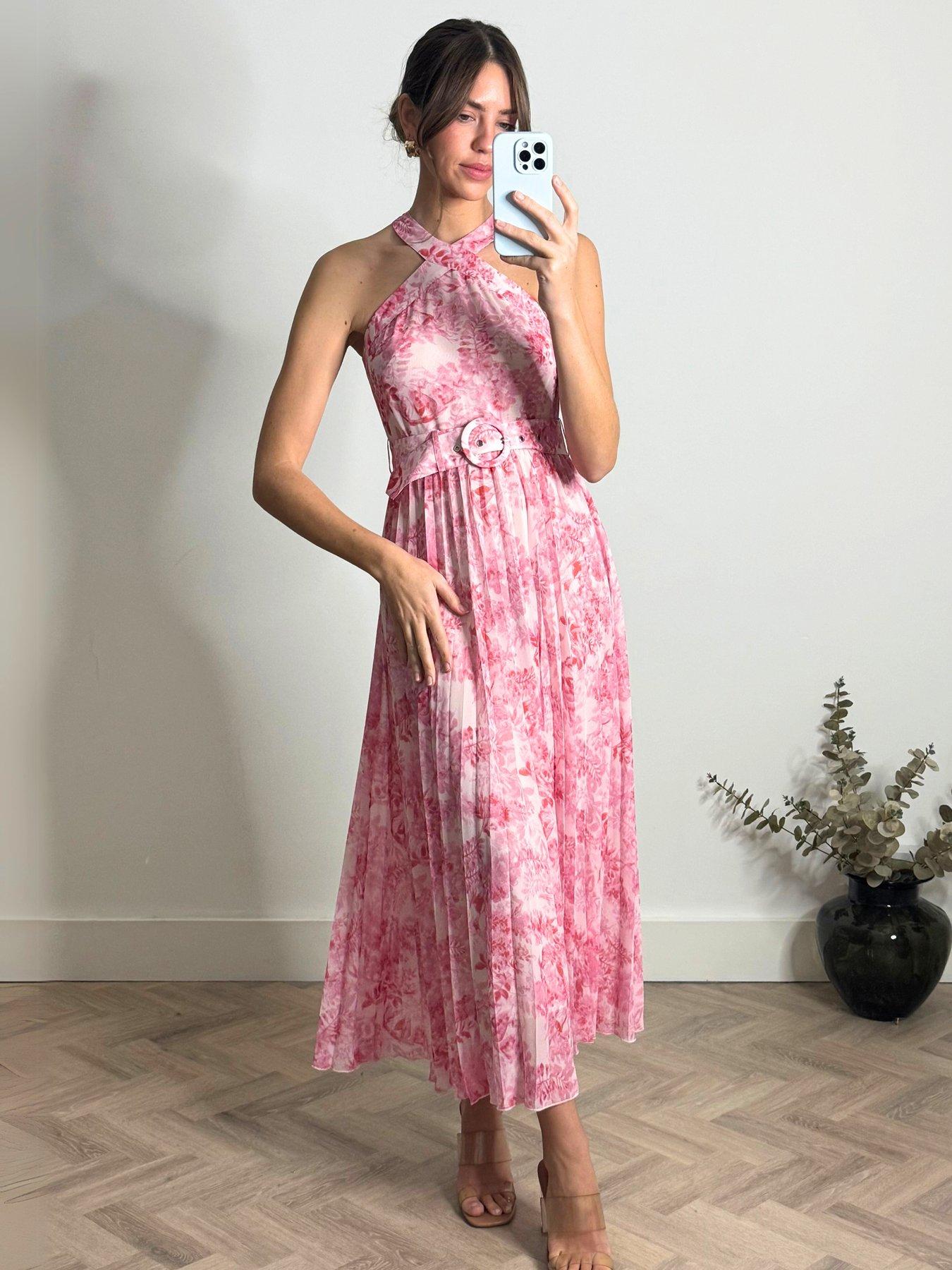undefined Printed Sleeveless Midi Dress - Pink