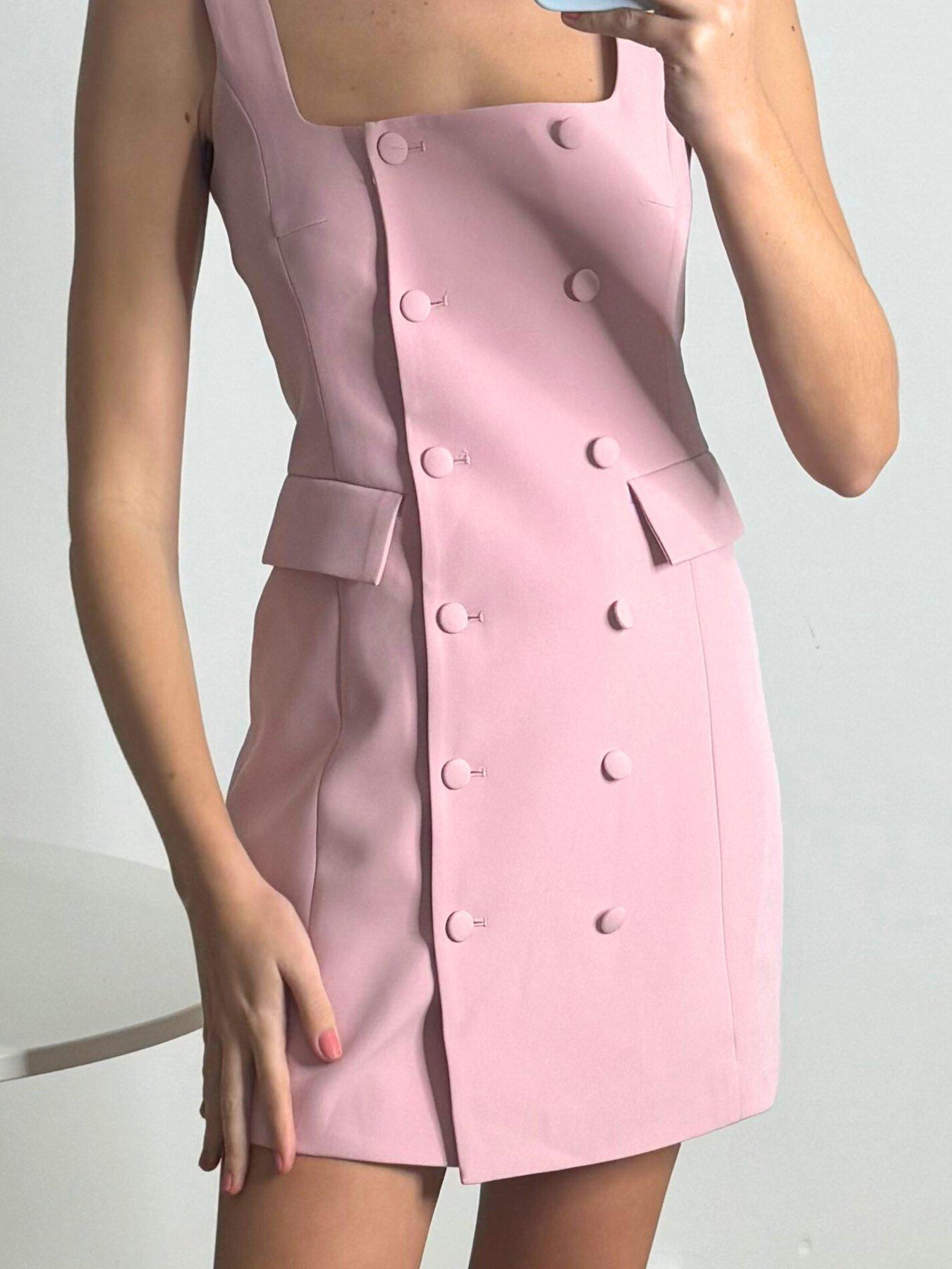 Image 2 of 4 of Style Cheat Tailored Square Neck Mini Dress - Pink