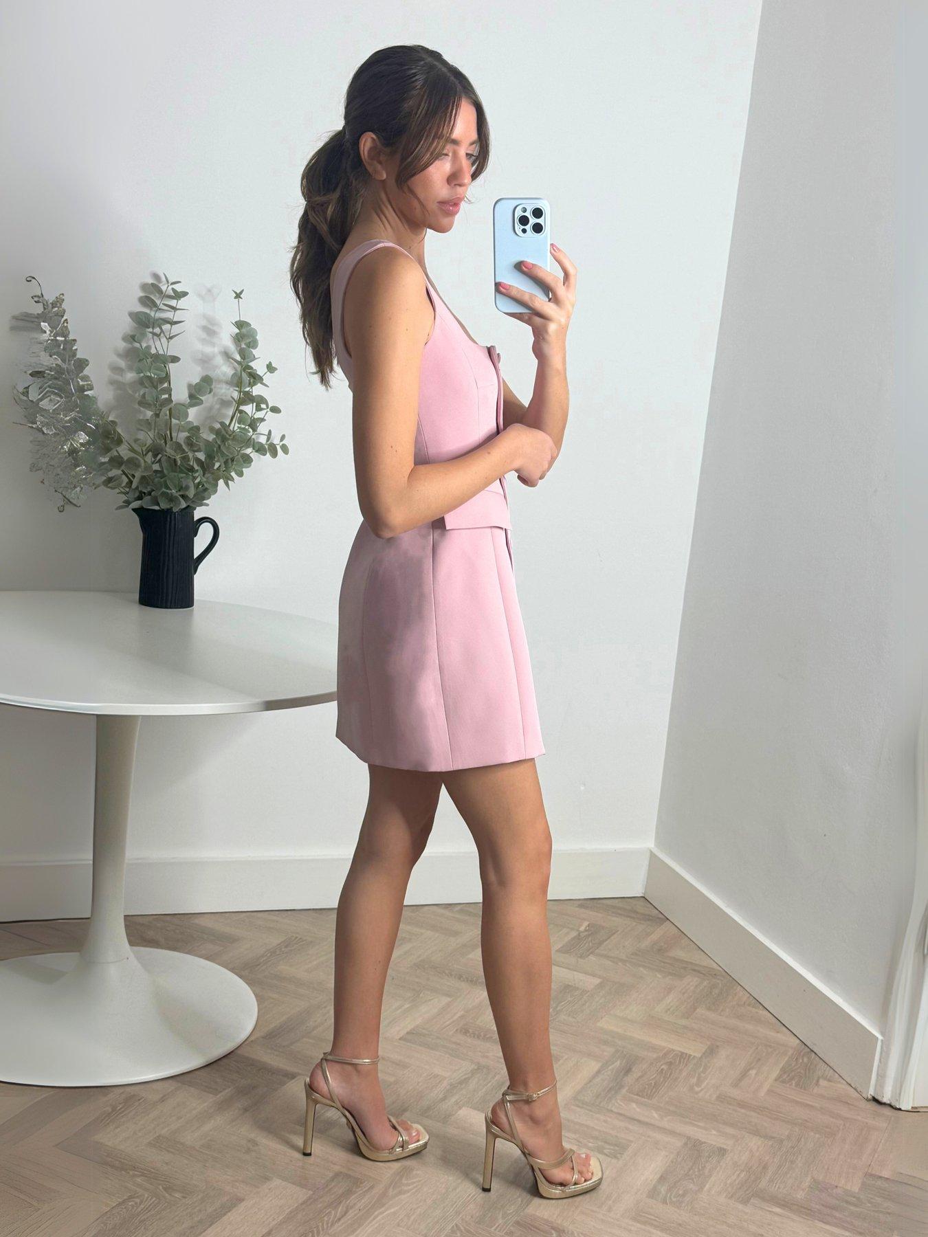 Image 3 of 4 of Style Cheat Tailored Square Neck Mini Dress - Pink