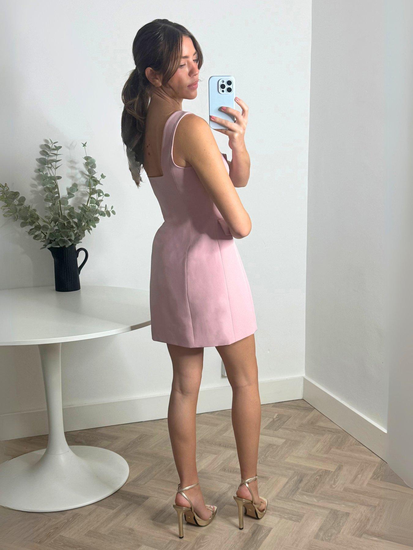 Image 4 of 4 of Style Cheat Tailored Square Neck Mini Dress - Pink