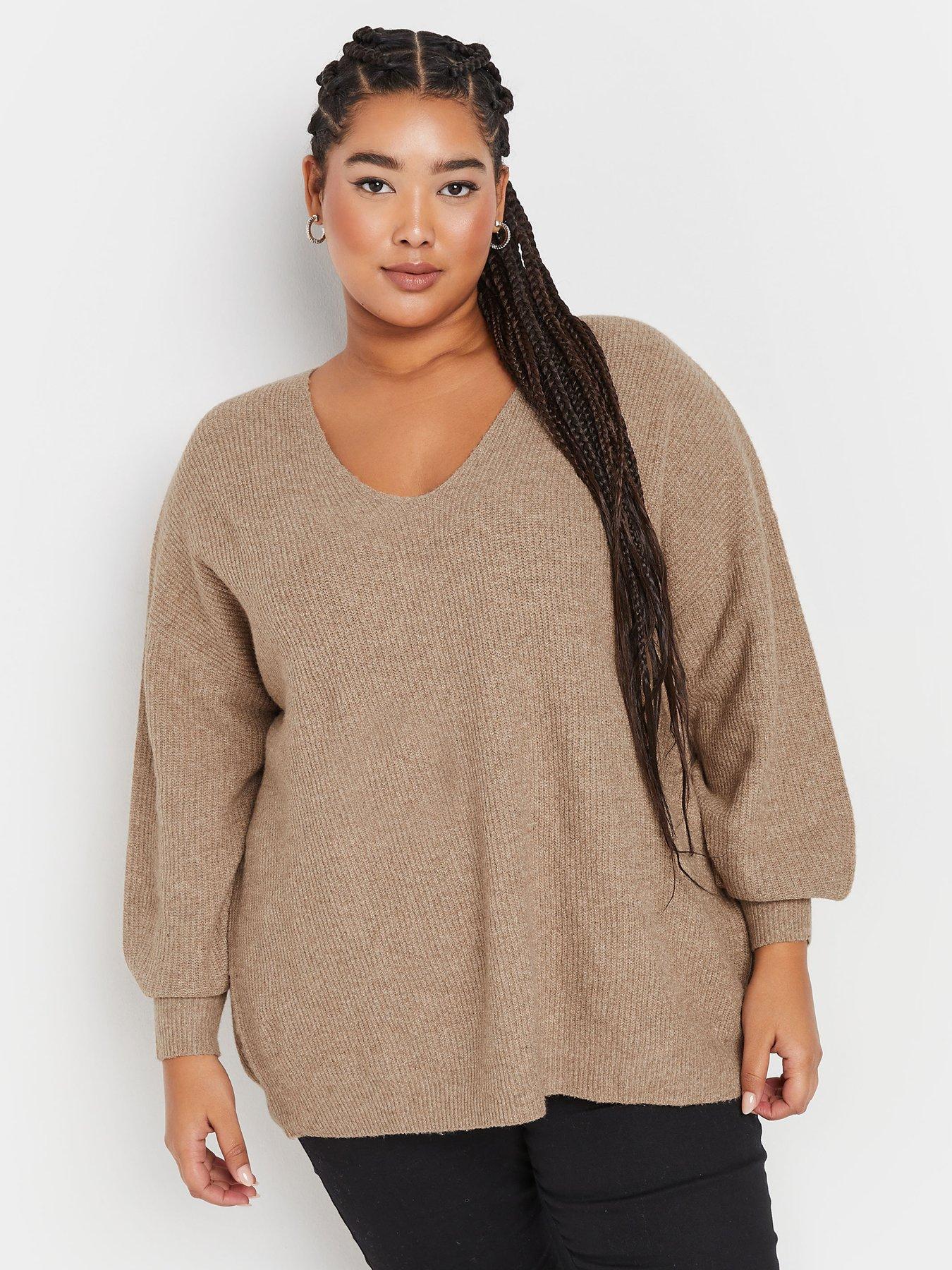 yours-curve-v-neck-balloon-sleeve-jumper-natural