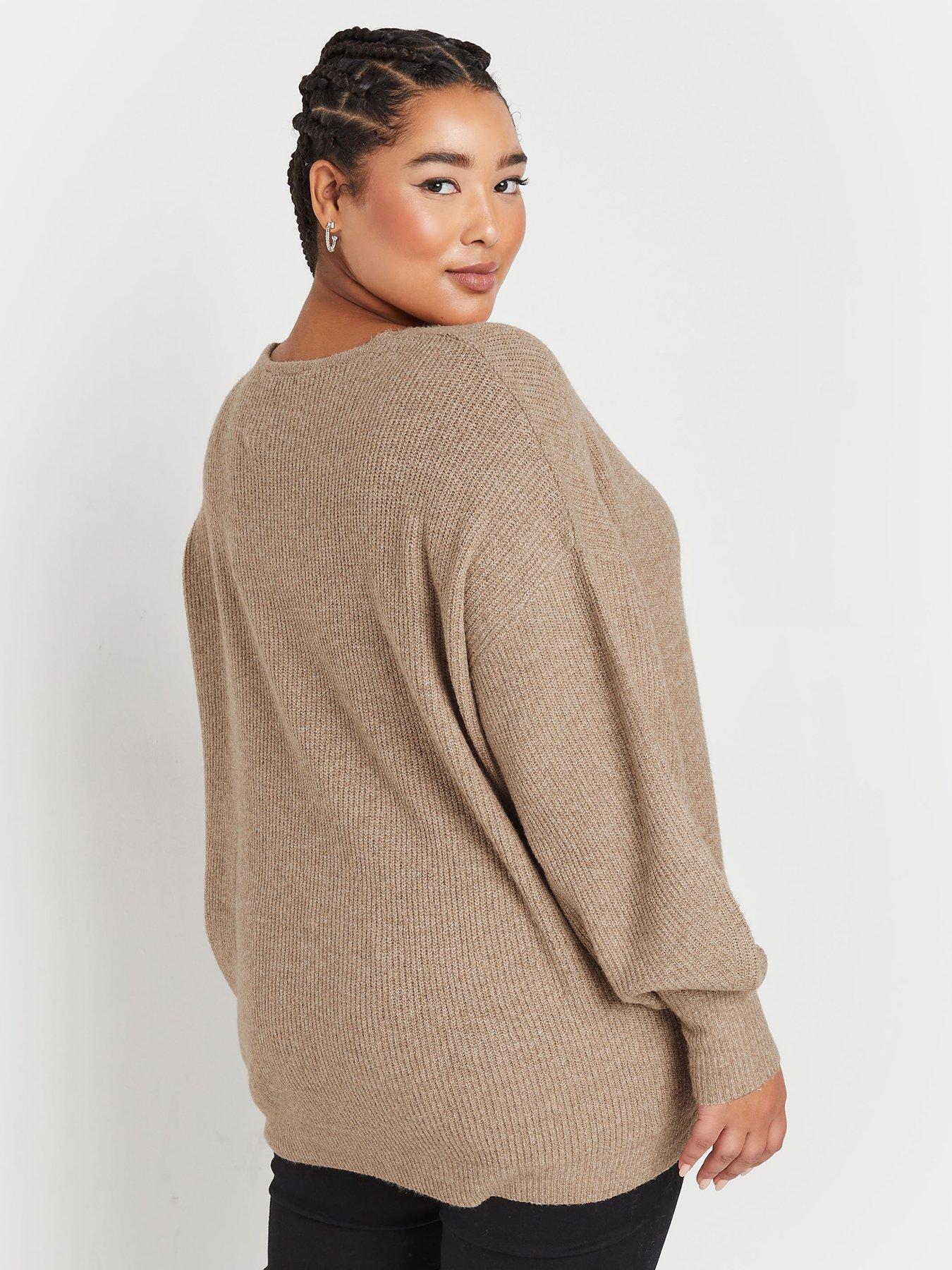 yours-curve-v-neck-balloon-sleeve-jumper-naturalstillFront