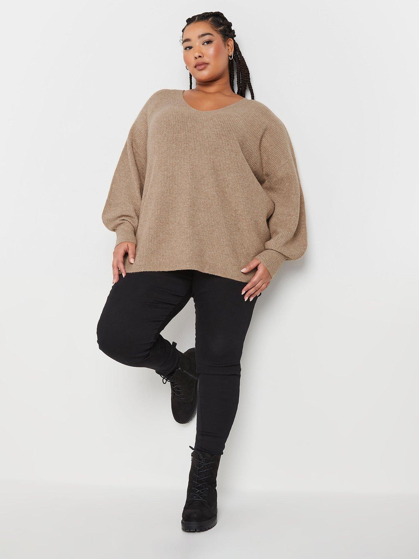 yours-curve-v-neck-balloon-sleeve-jumper-naturalback