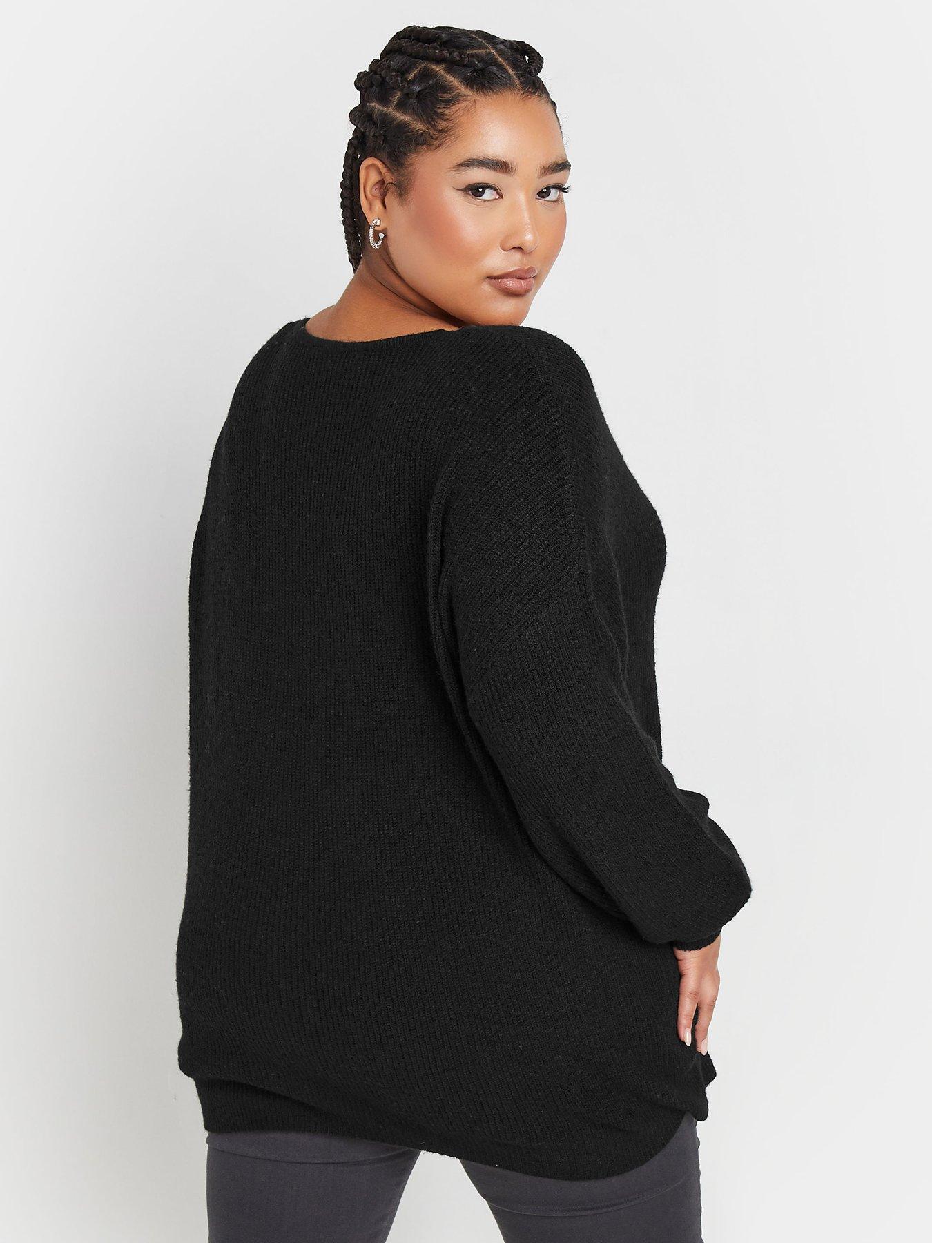 yours-curve-v-neck-balloon-sleeve-jumper-blackstillFront