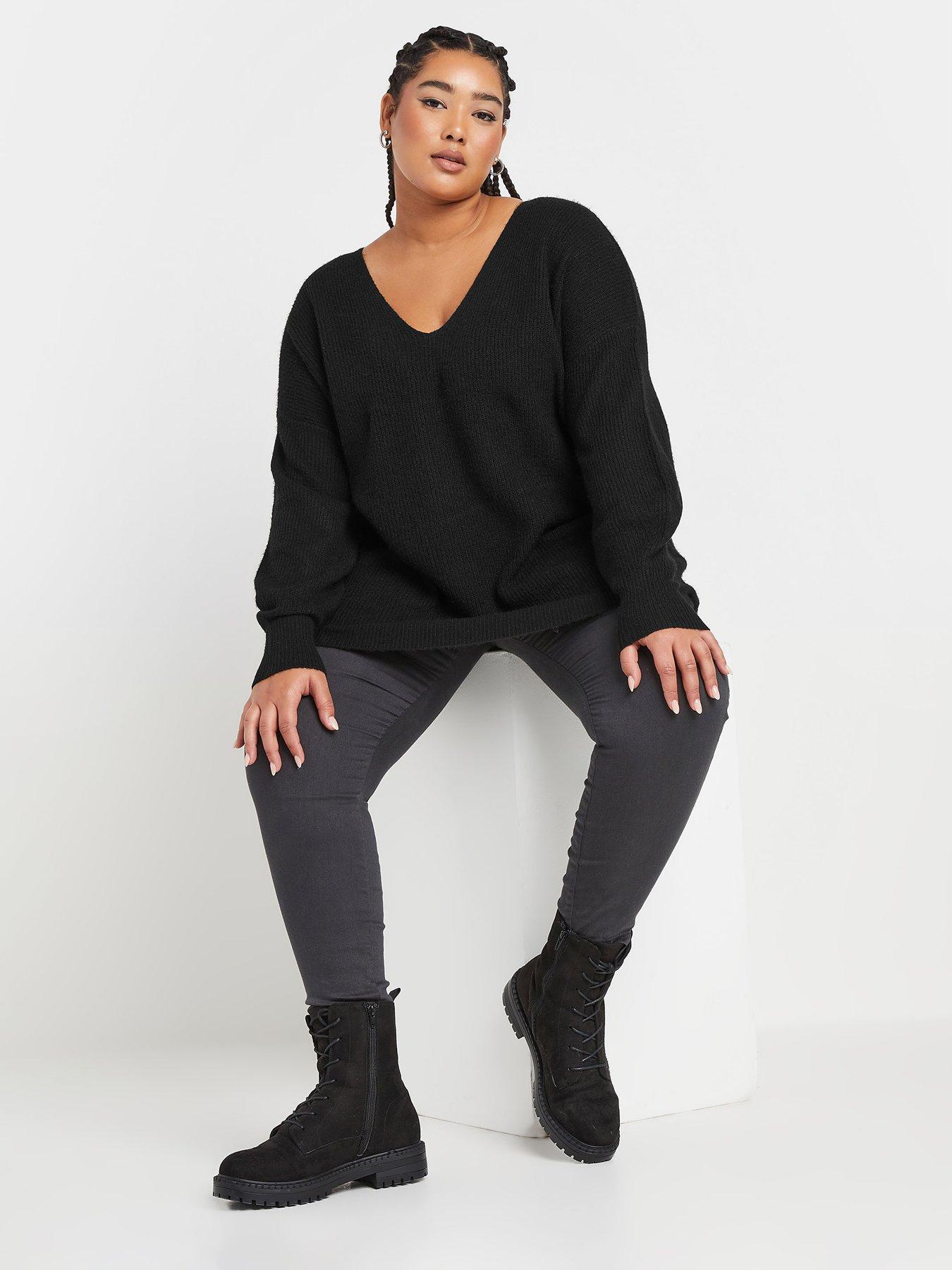 yours-curve-v-neck-balloon-sleeve-jumper-blackback