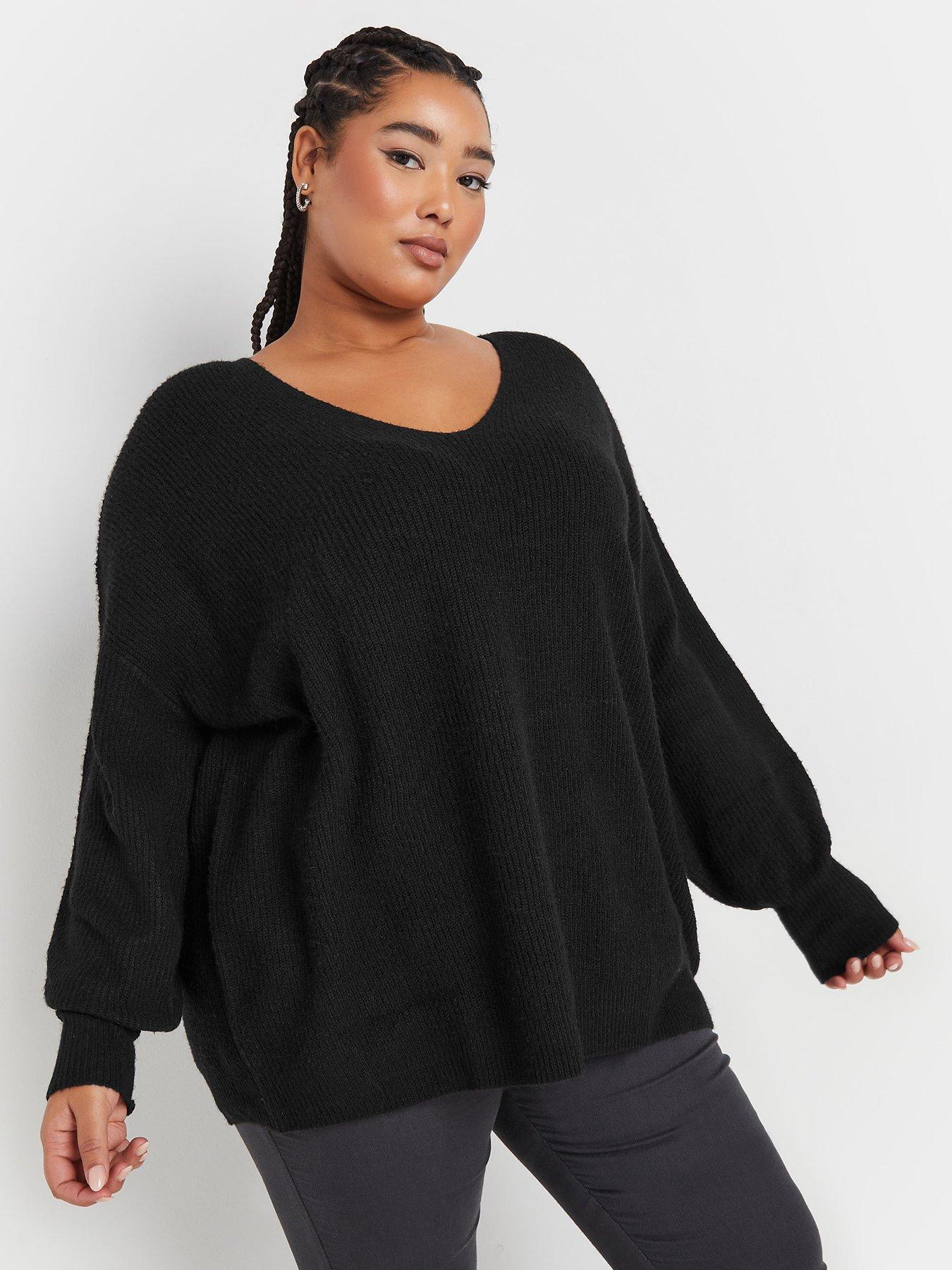 yours-curve-v-neck-balloon-sleeve-jumper-blackoutfit