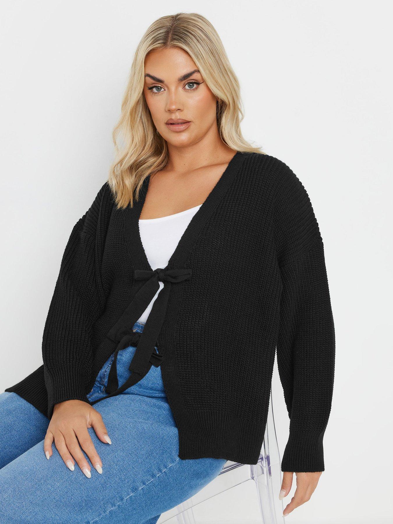 Image of Yours Curve Knitted Tie Up Cardigan - Black