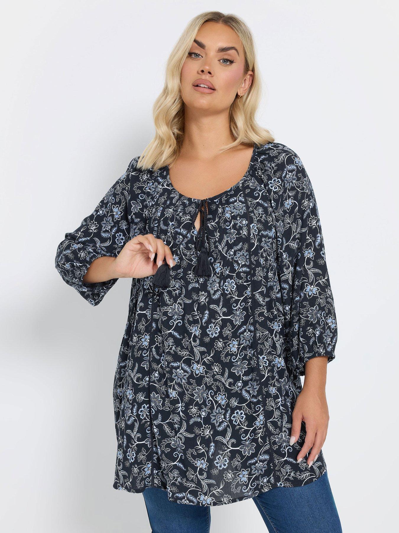 Image 1 of 4 of Yours Curve Crinkle Gypsy Top - Blue