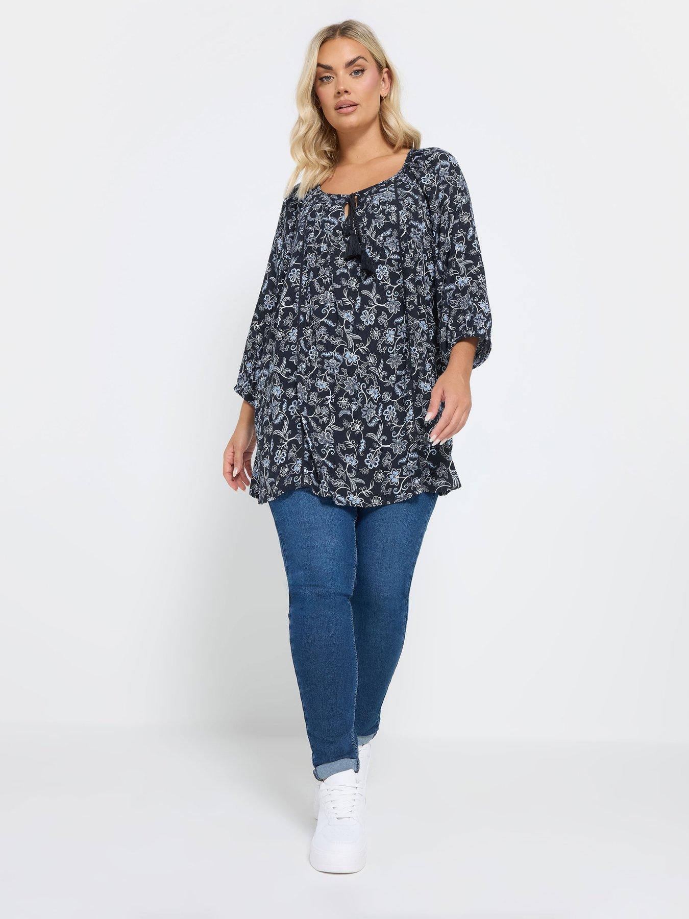 Image 3 of 4 of Yours Curve Crinkle Gypsy Top - Blue