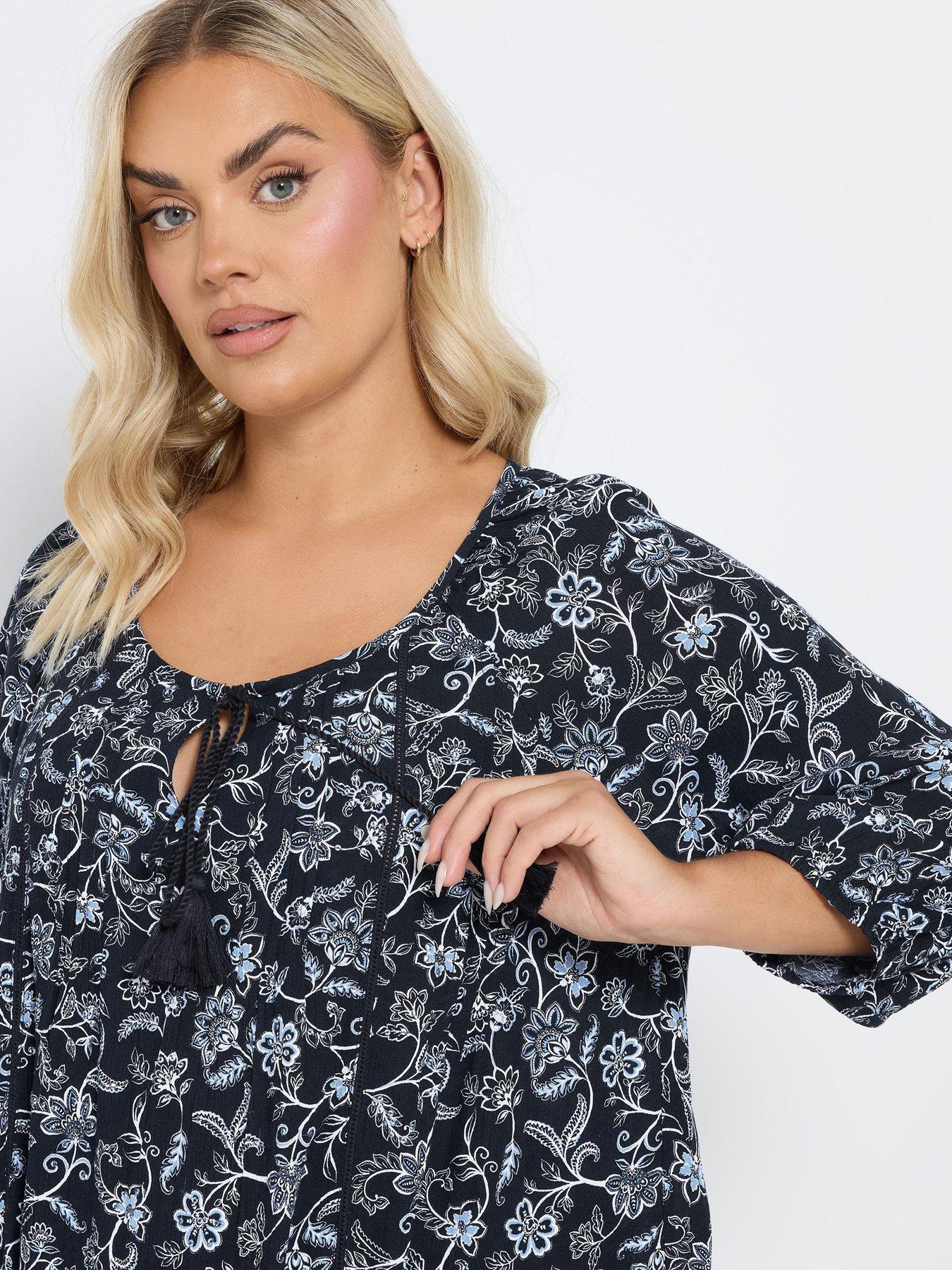Image 4 of 4 of Yours Curve Crinkle Gypsy Top - Blue