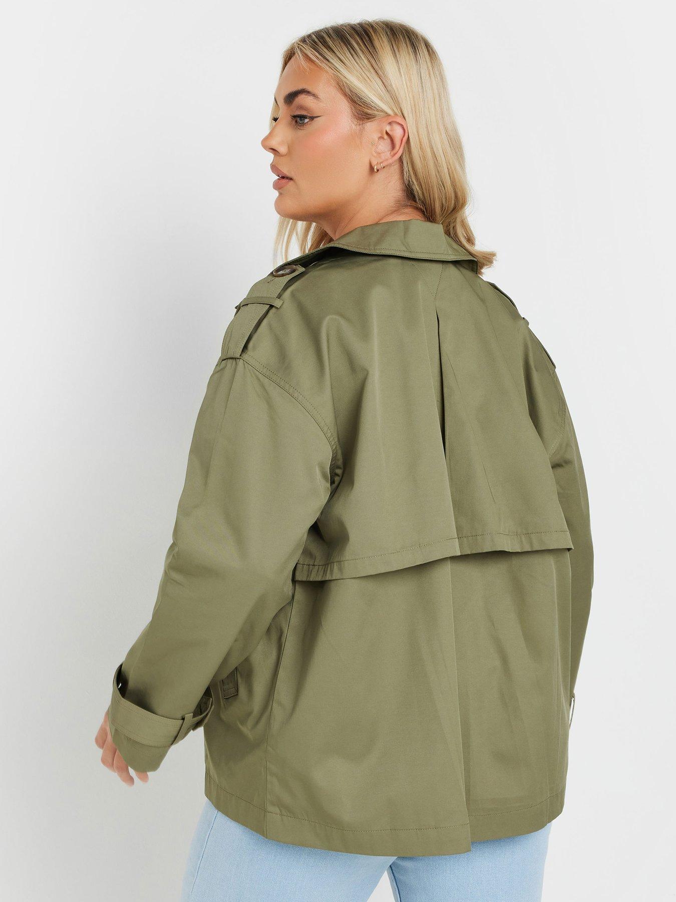 yours-curve-short-trench-coat-greenstillFront