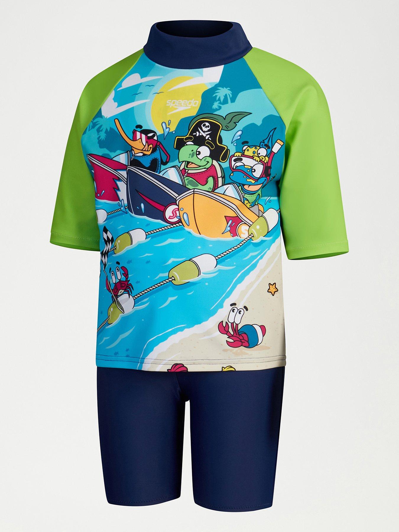 Image 1 of 3 of Speedo Boy's Rash Top And Jammer Set - Blue