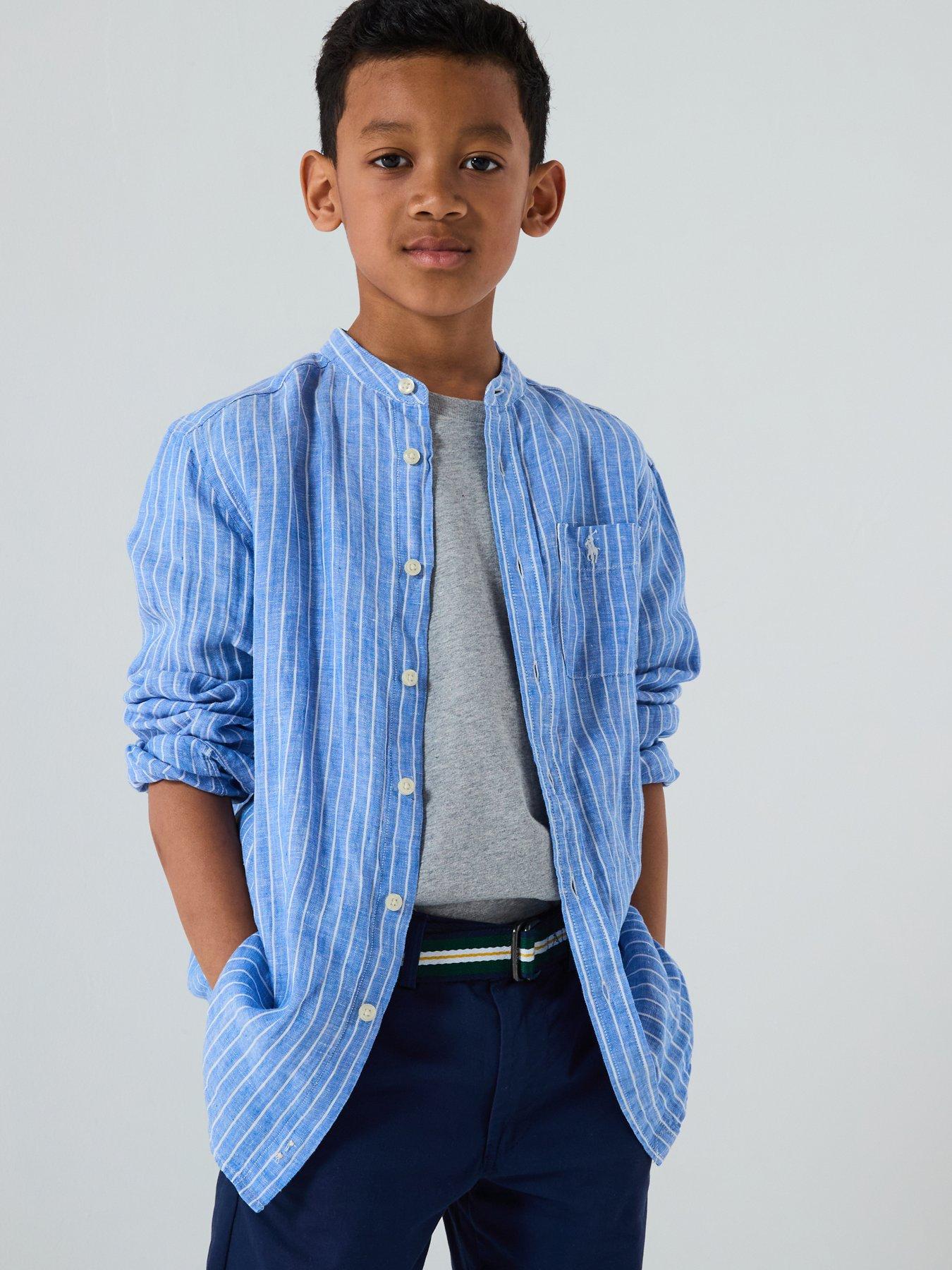 Image 1 of 4 of Polo Ralph Lauren Boys Long Sleeve Stripe Linen Shirt - Blue