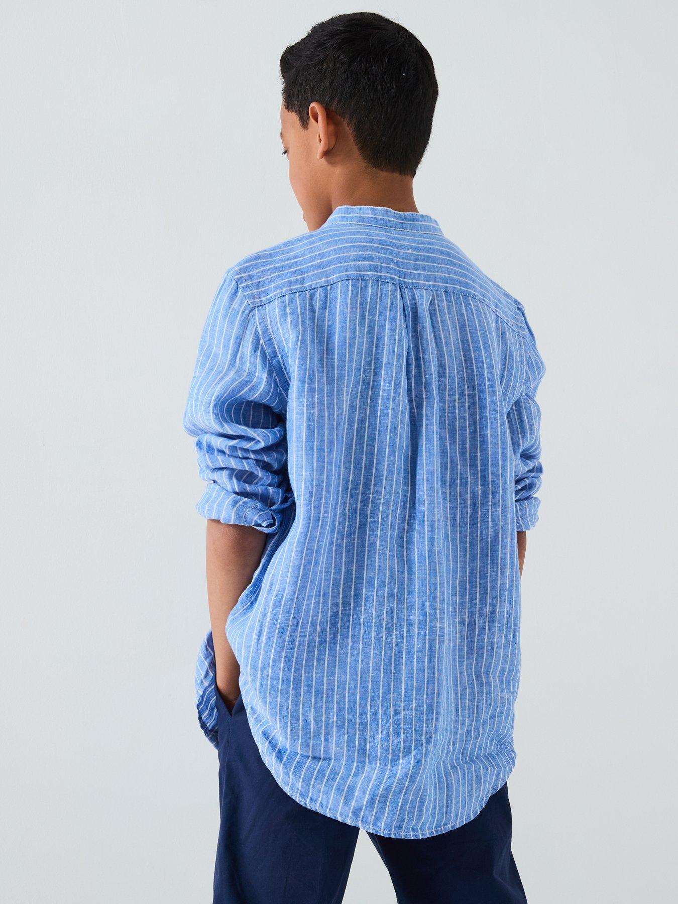 Image 2 of 4 of Polo Ralph Lauren Boys Long Sleeve Stripe Linen Shirt - Blue
