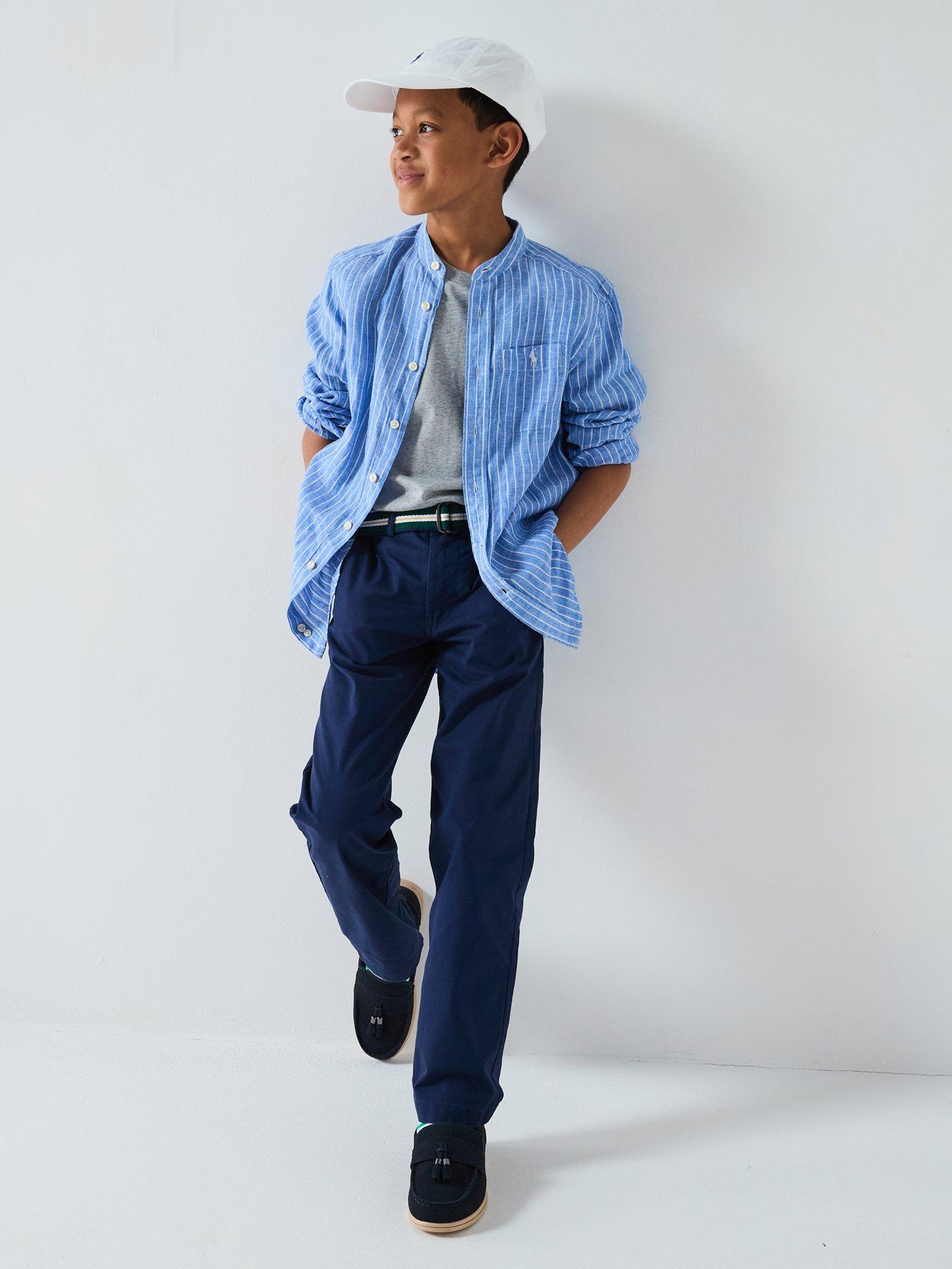 Image 3 of 4 of Polo Ralph Lauren Boys Long Sleeve Stripe Linen Shirt - Blue