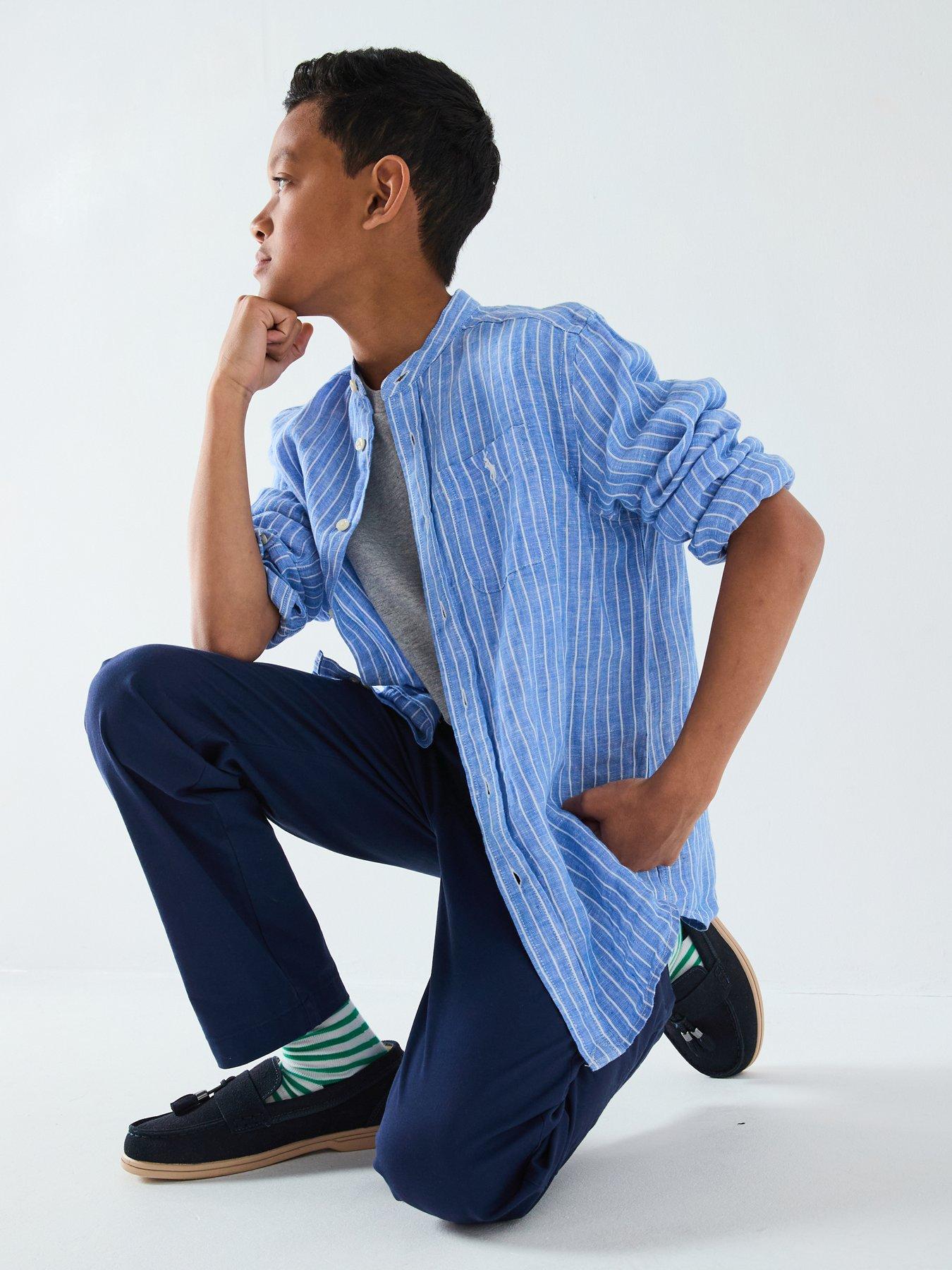Image 4 of 4 of Polo Ralph Lauren Boys Long Sleeve Stripe Linen Shirt - Blue