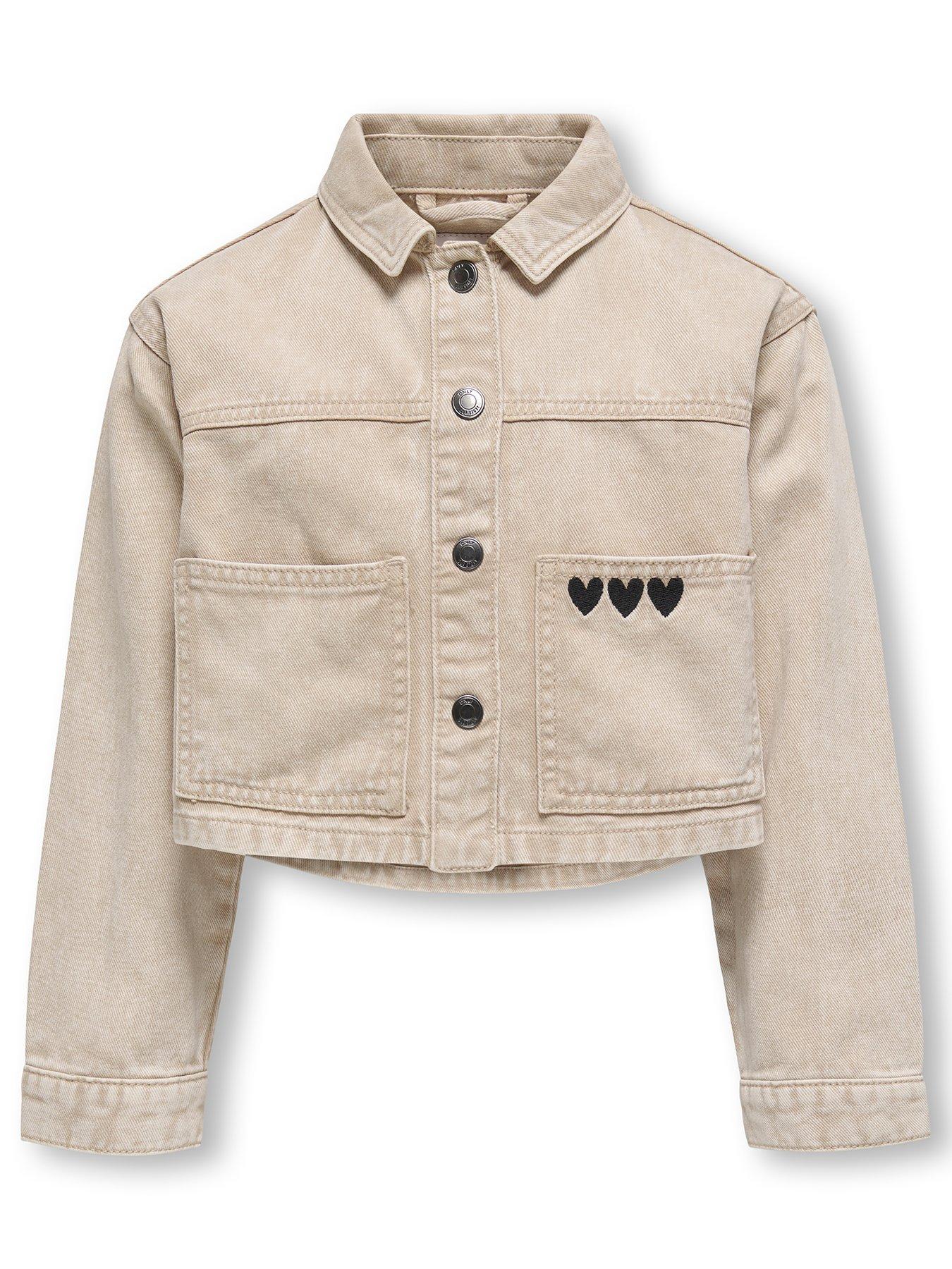 Image 1 of 3 of Only Kids Girls Heart Washed Denim Jacket - Feather Gray