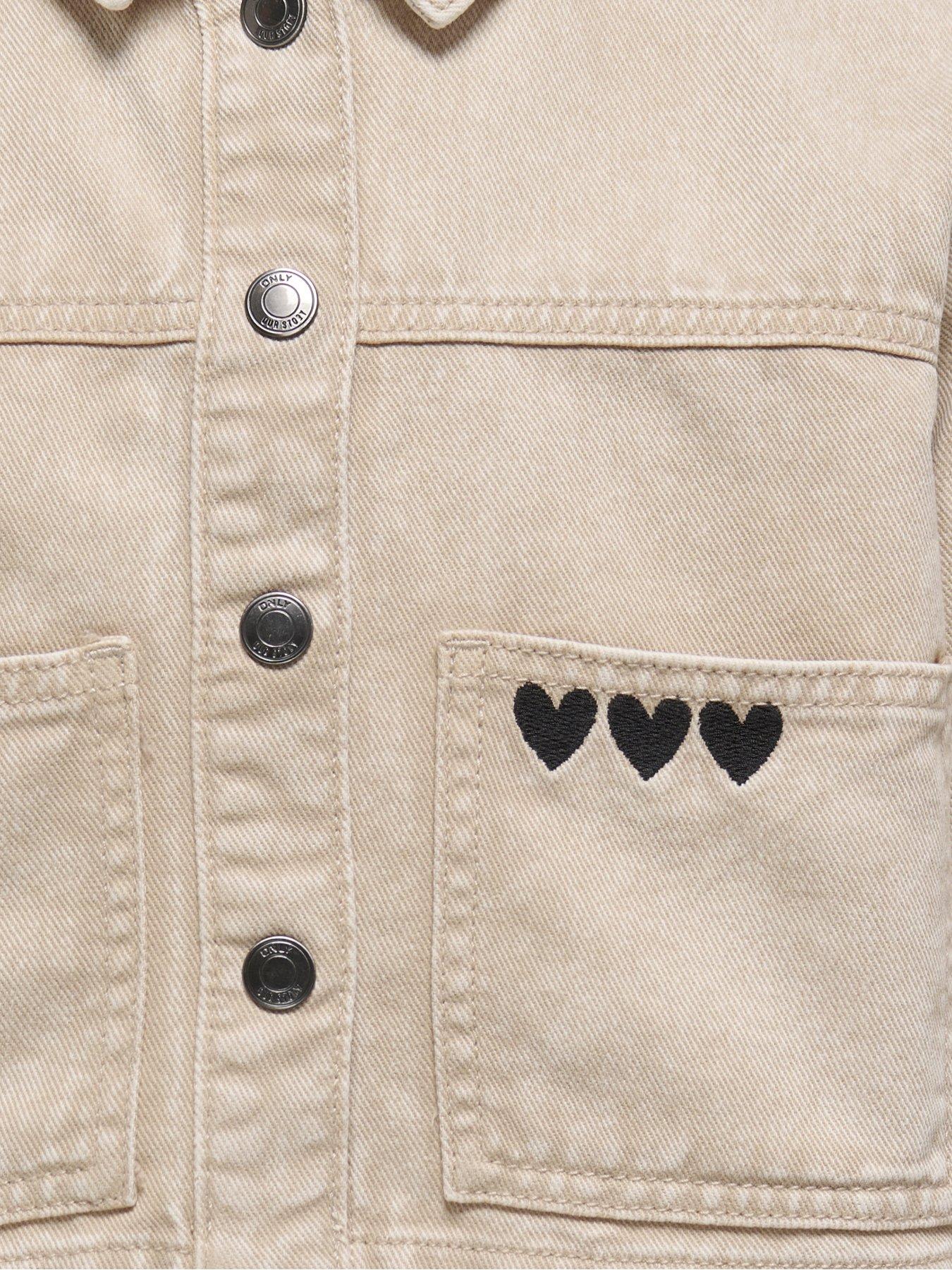 Image 3 of 3 of Only Kids Girls Heart Washed Denim Jacket - Feather Gray
