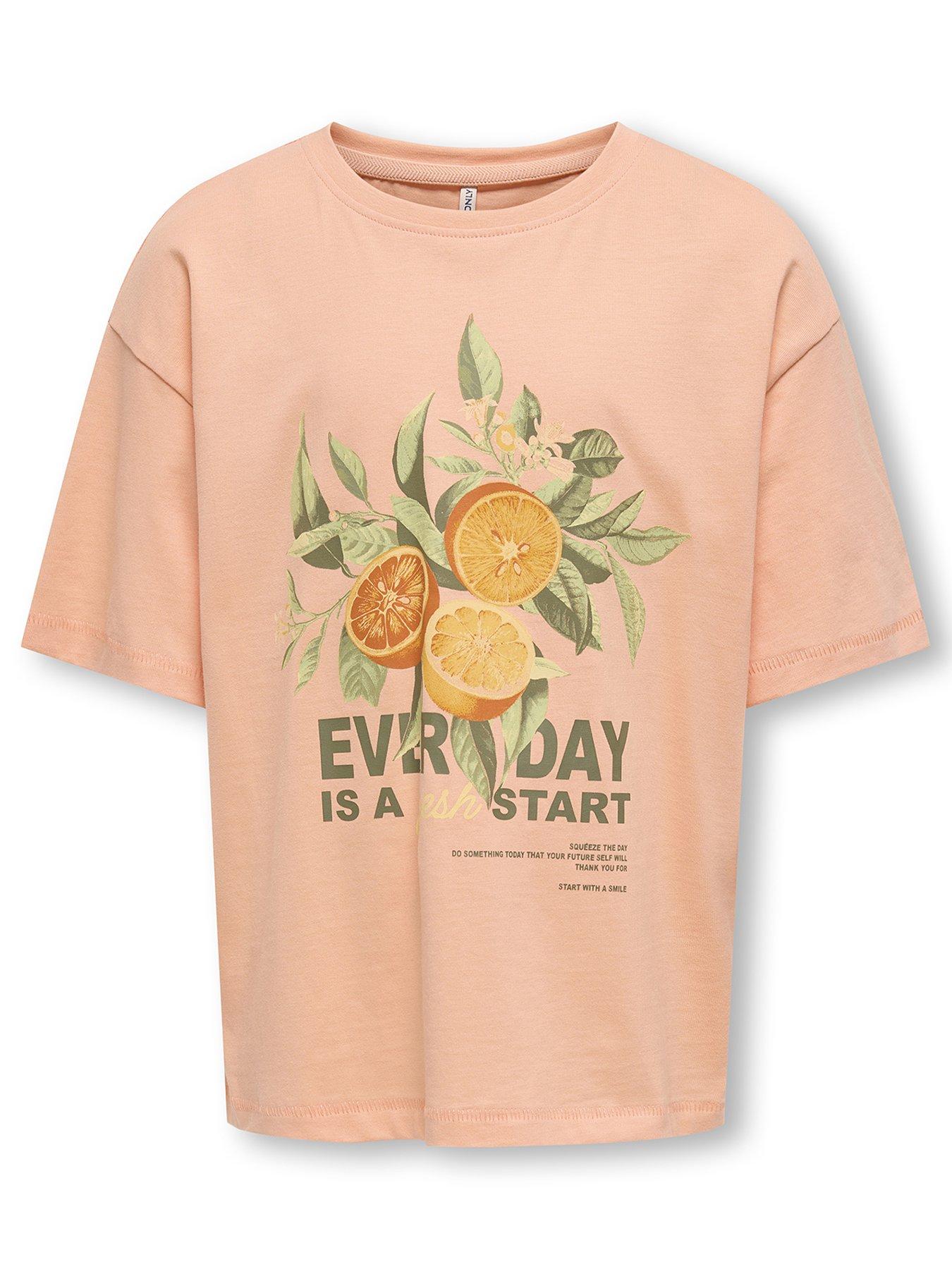 Only Kids Girls Loose Printed Tshirt - Salmon Fresh
