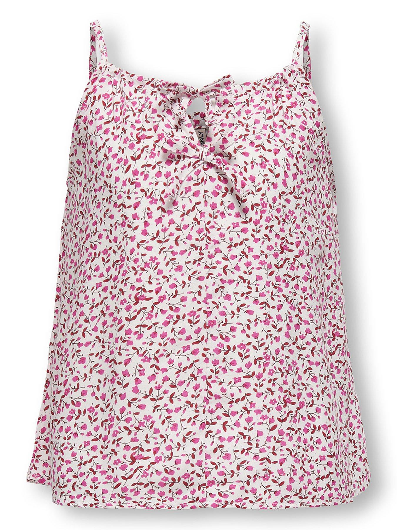 Only Kids Girls Ditsy Floral Strappy Top - Fuchsia Fedora