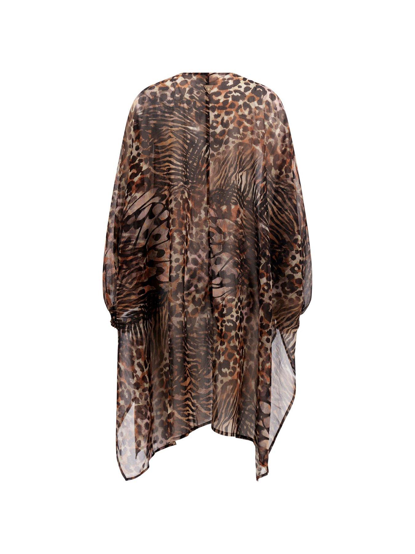 Image 5 of 6 of Guess Leopard Print Beach Kimono - Brown