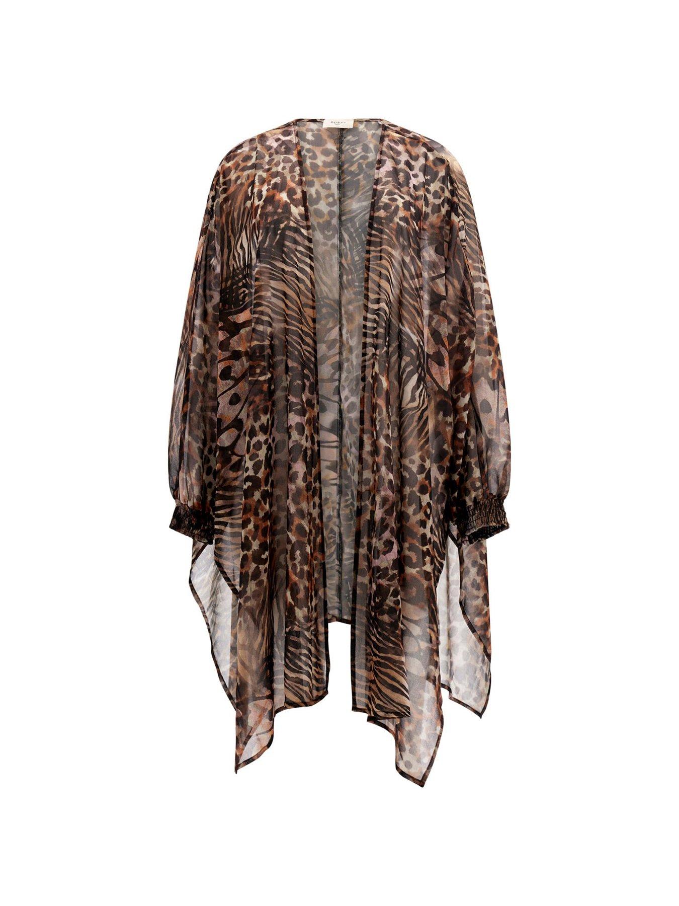 Image 6 of 6 of Guess Leopard Print Beach Kimono - Brown