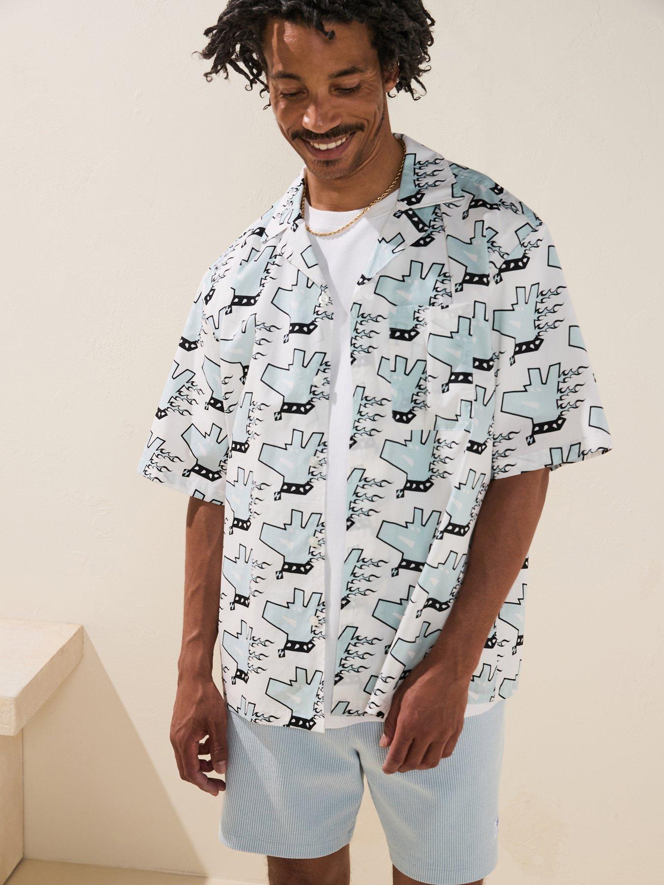 undefined Blue Eligino Relaxed All Over Dog Print Short Sleeve Shirt - White